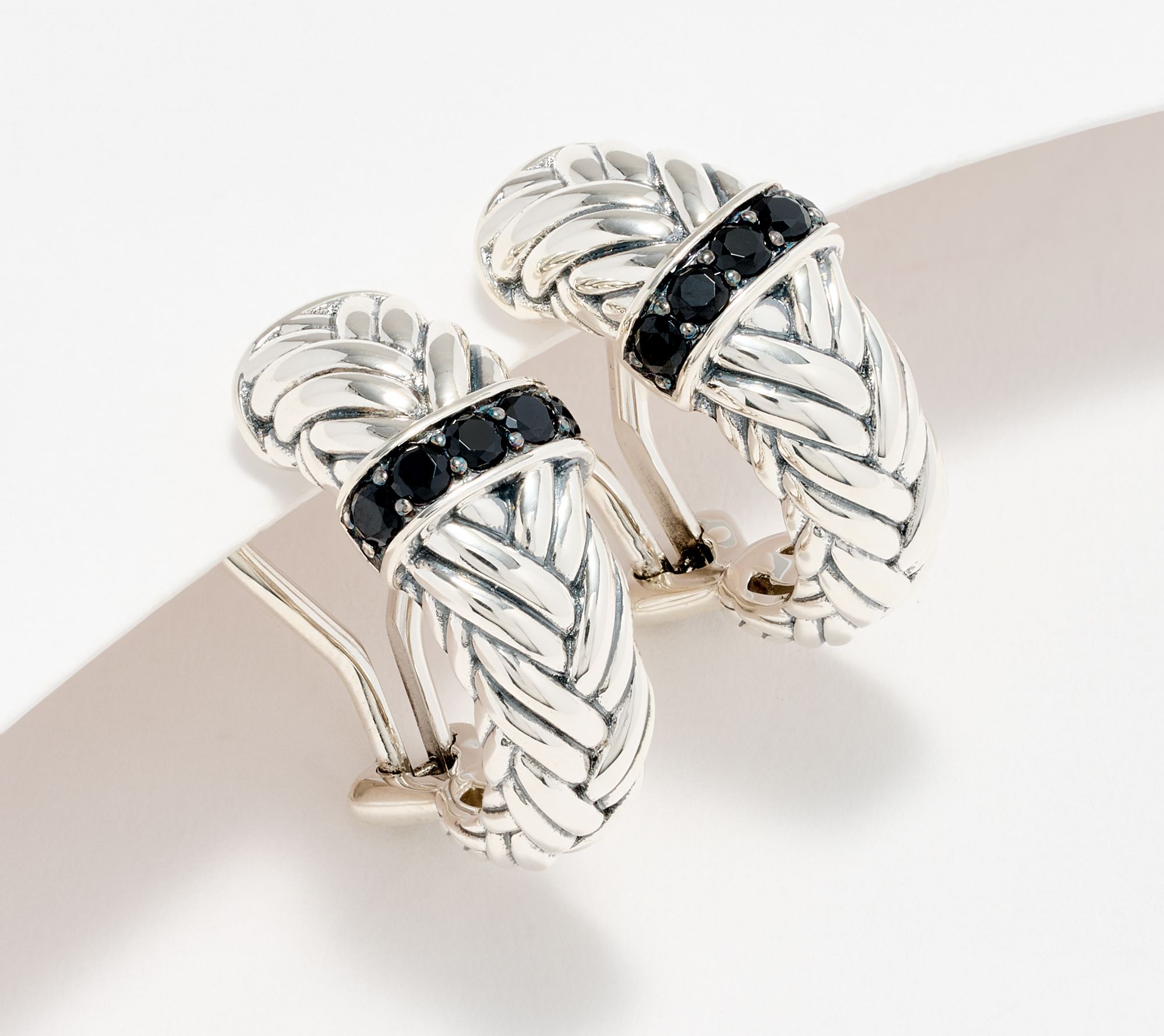 JAI Sterling Silver Legacy Woven Texture Pave Earrings