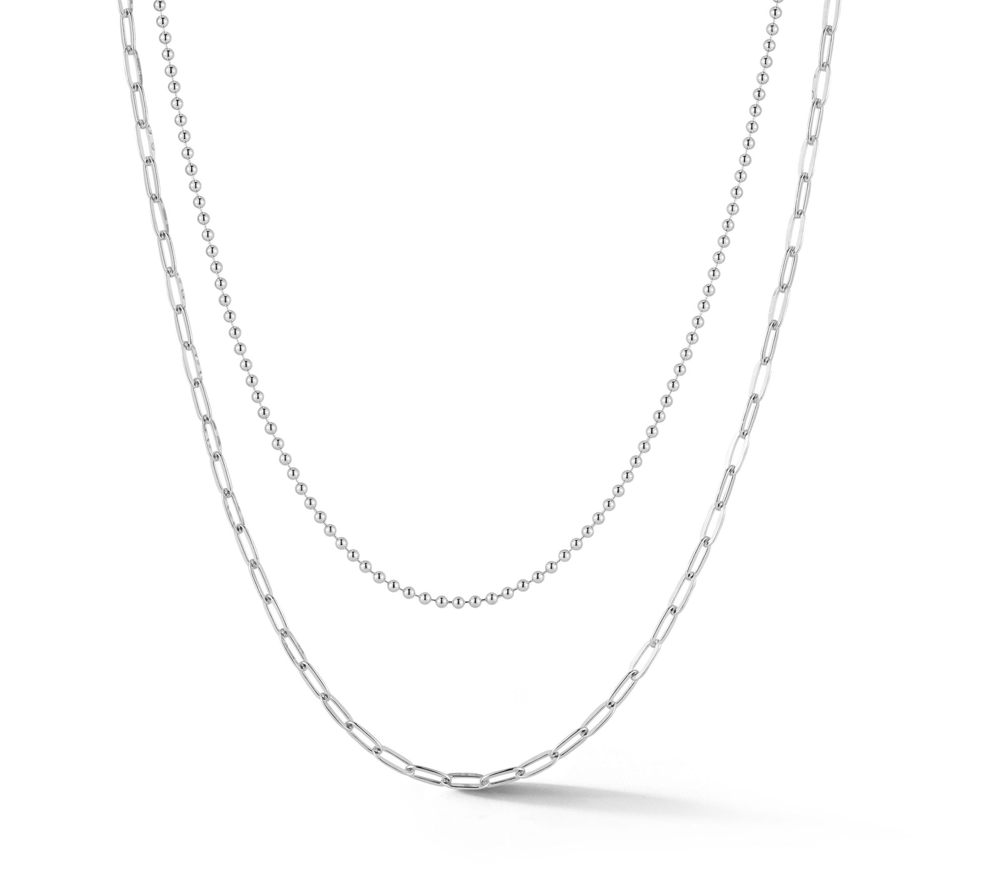 Italian Silver Layered Bead & Oval Link Necklace, Sterling