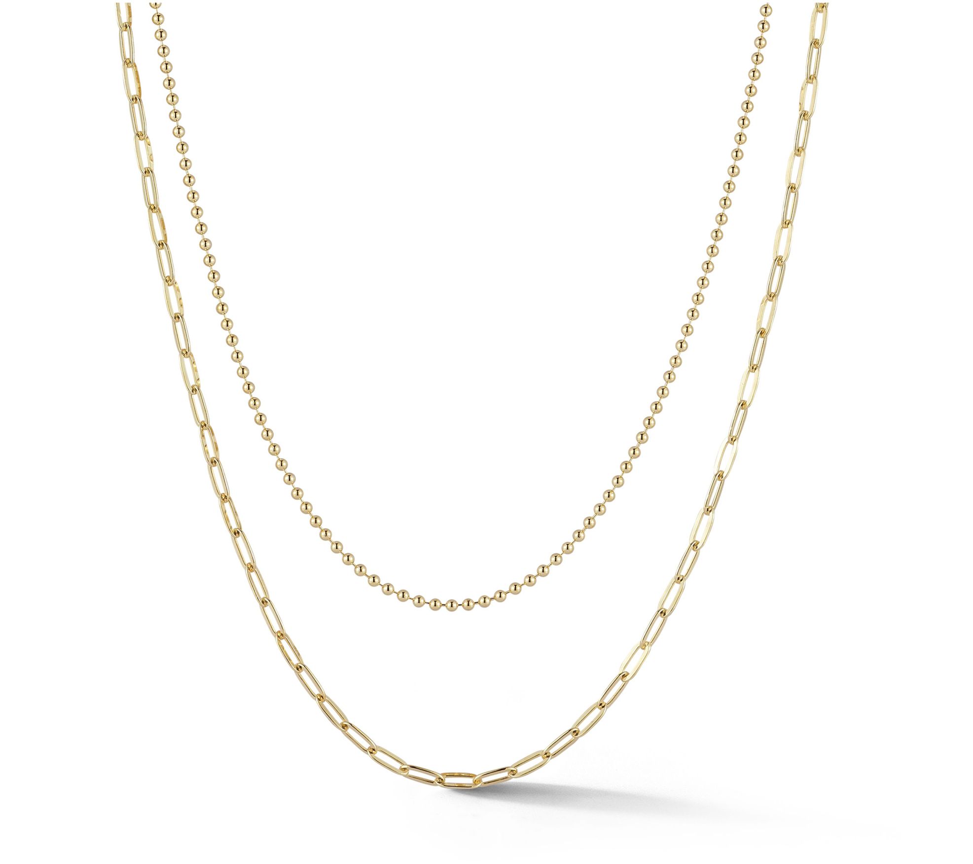 Italian Silver Layered Bead & Oval Link Necklace, Sterling