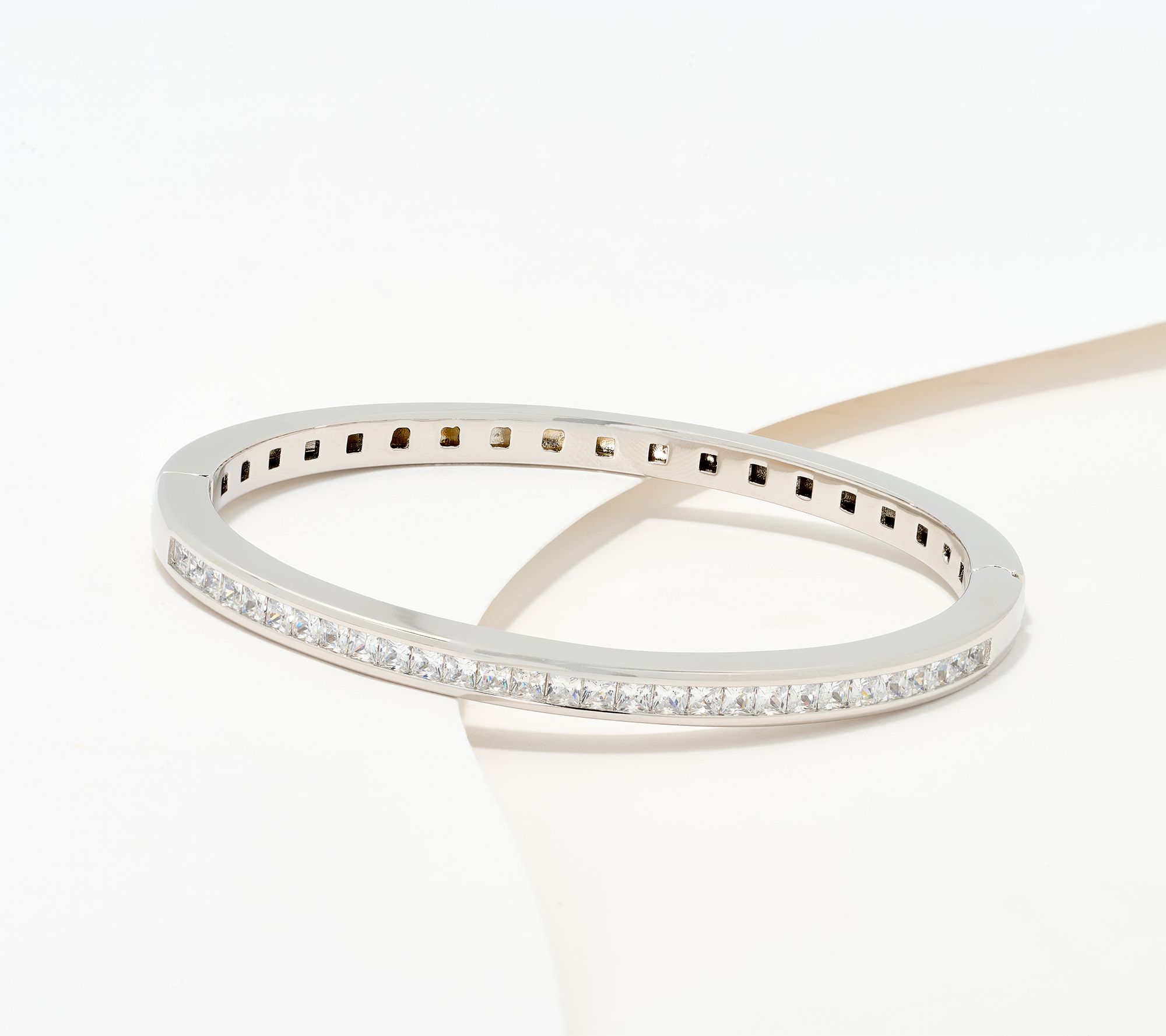 Diamonique Italia Hinged Bangle Bracelet, Sterling Silver