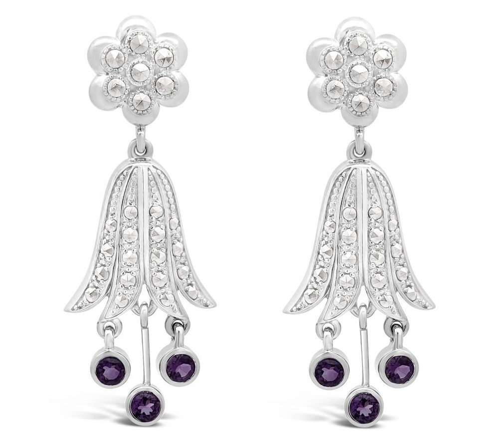 Dallas Prince Sterling Chrome Marcasite & Amethyst Earrings