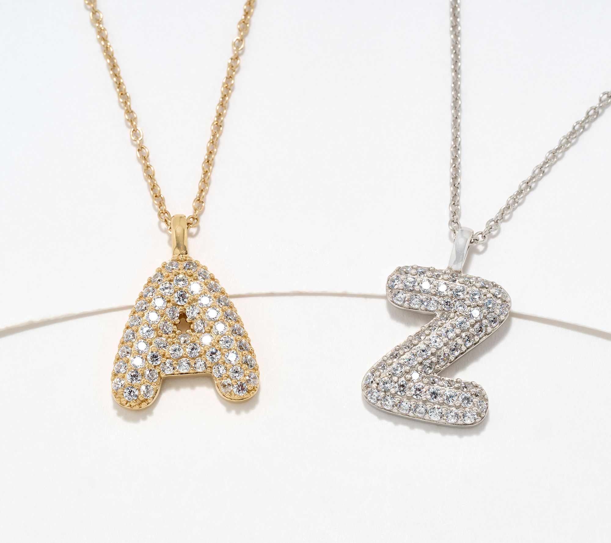 Diamonique Puffy Initial Necklace, Sterling - QVC.com