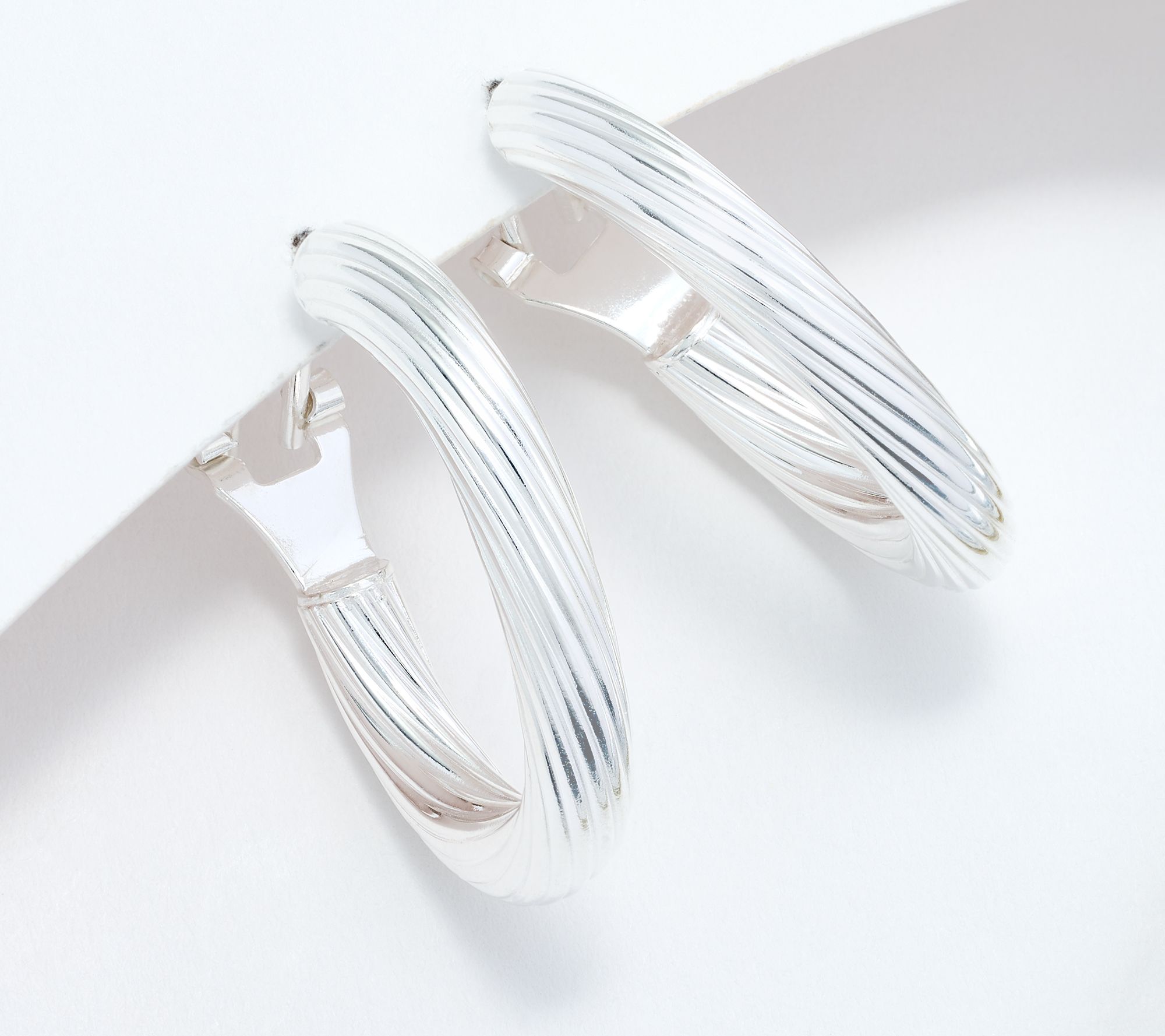 UltraFine 950 Silver Omega Back 1" Hoop Earrings