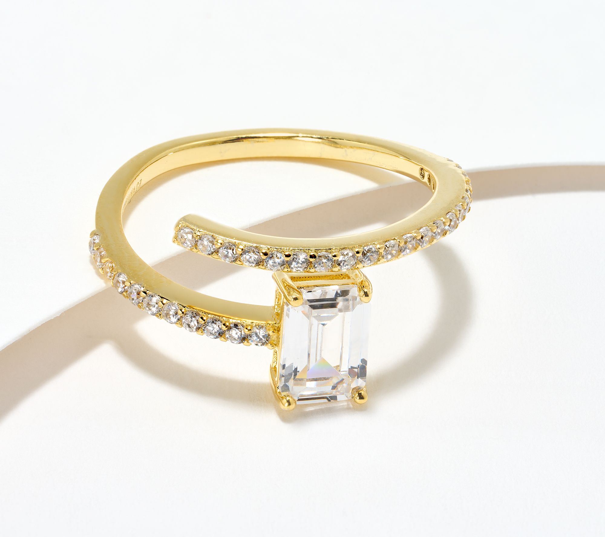 "As Is" Diamonique Emerald Cut 1.32 cttw Wrap Ring, Sterling