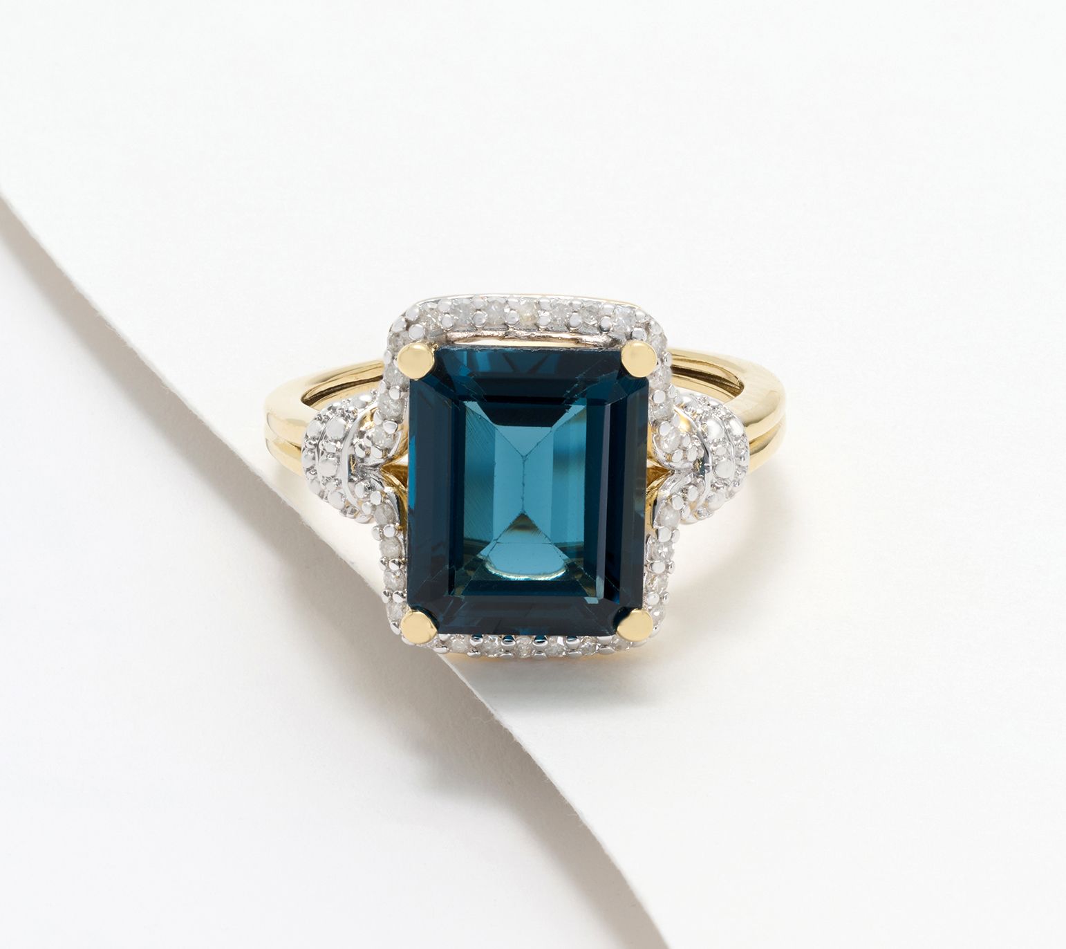 Affinity Gems London Blue Topaz & Diamond Emerald Cut Ring, Sterlings