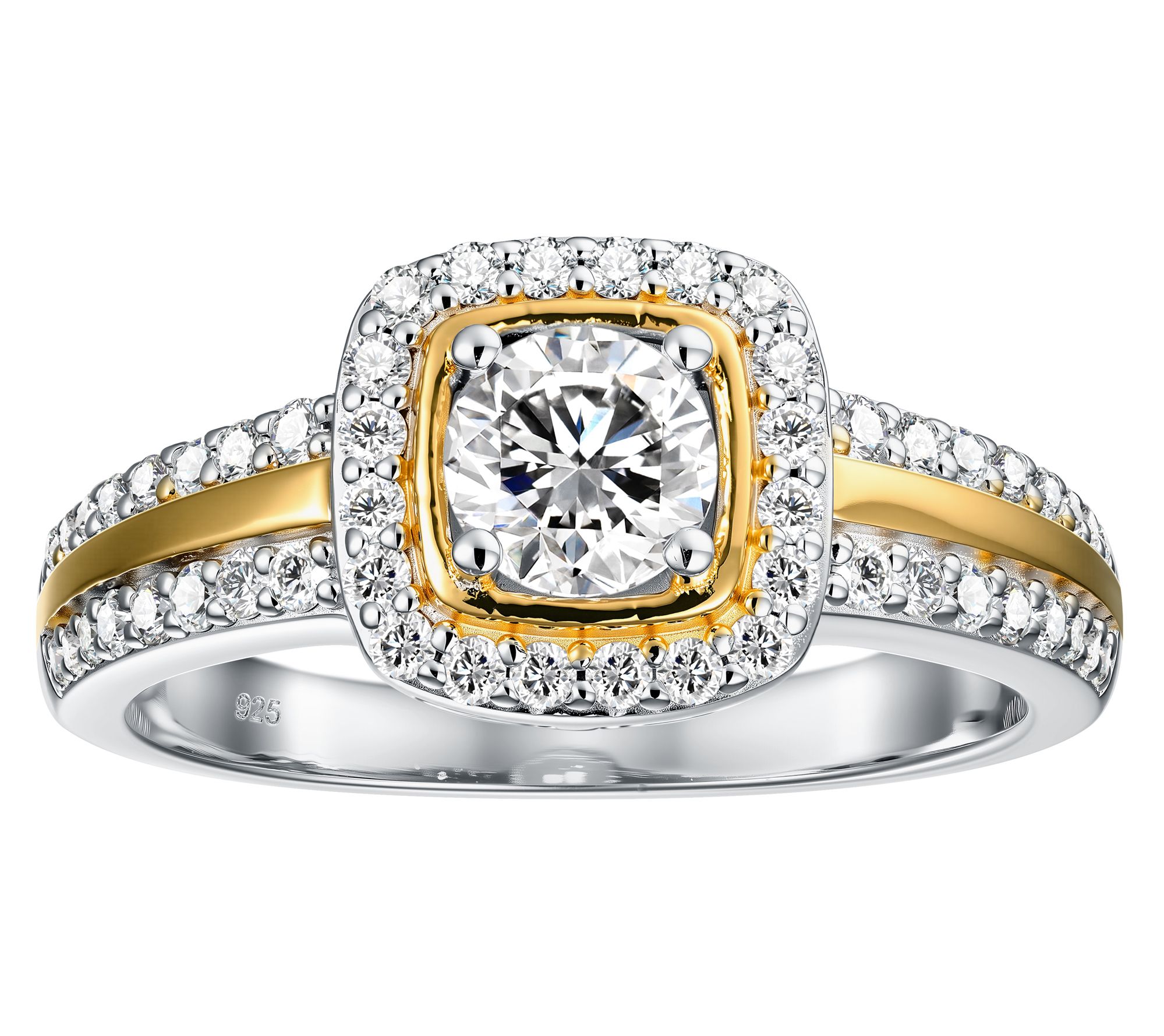 Diamonique 0.90 cttw Two-Tone Halo Ring, Sterling Silver