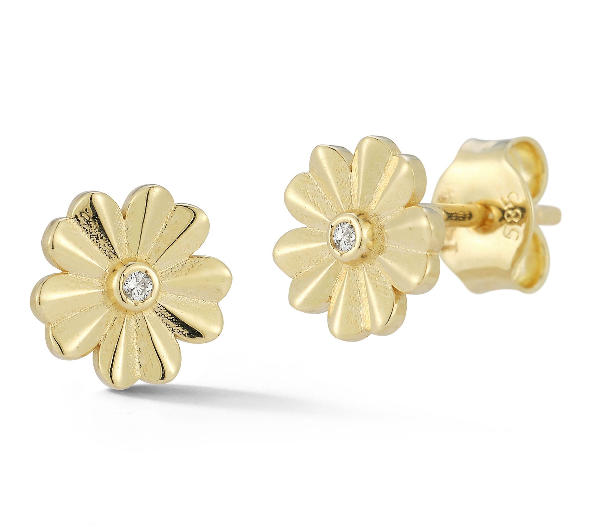 Luminosa Gold Dainty Diamond Flower Stud Earrings, 14K