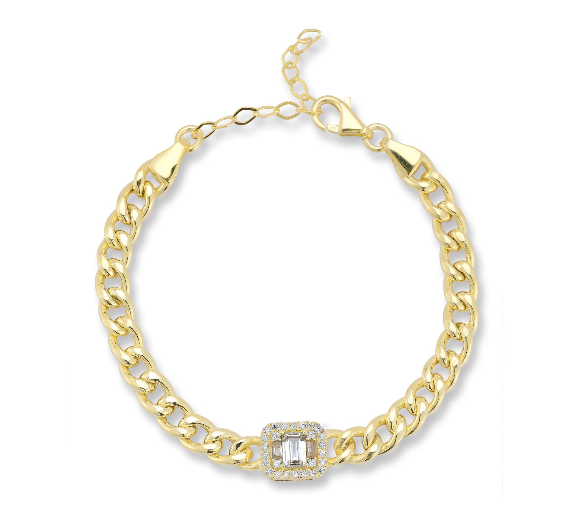 Sterlina Silver Pave Curb Bracelet, 14K Gold Plated
