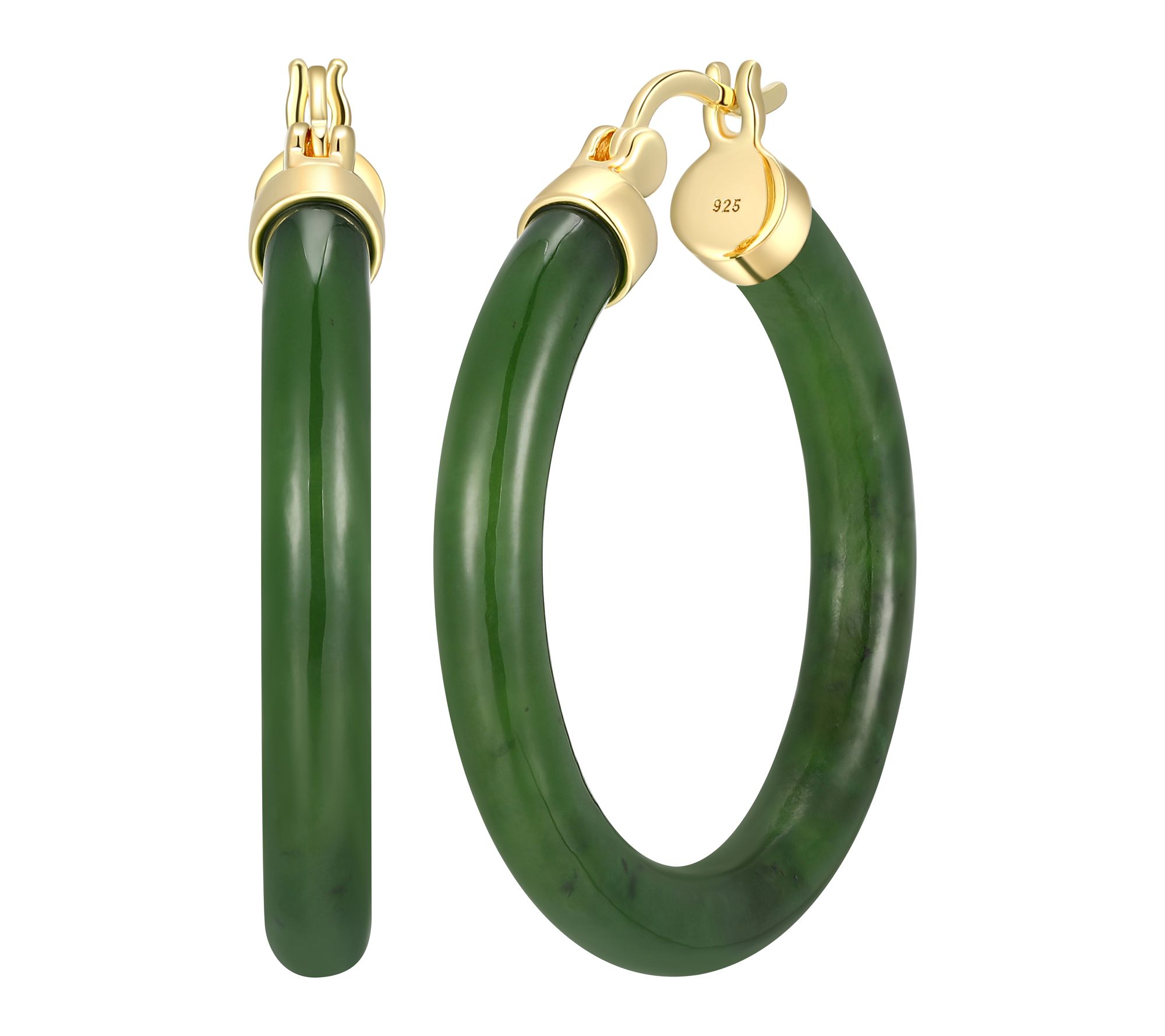 Dynasty Jade Nephrite Hoop Earrings, 18k Gold Plated