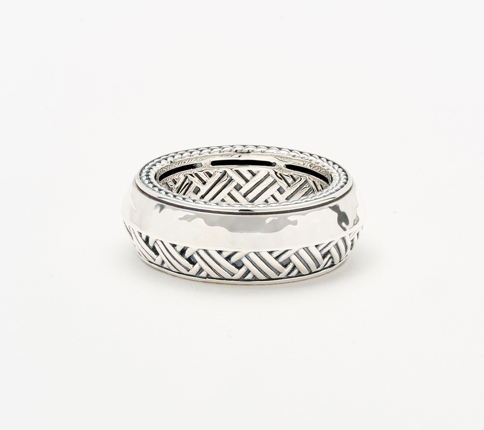 JAI x Alberti Sterling Silver Knife Edge Textured 8mm Band Ring