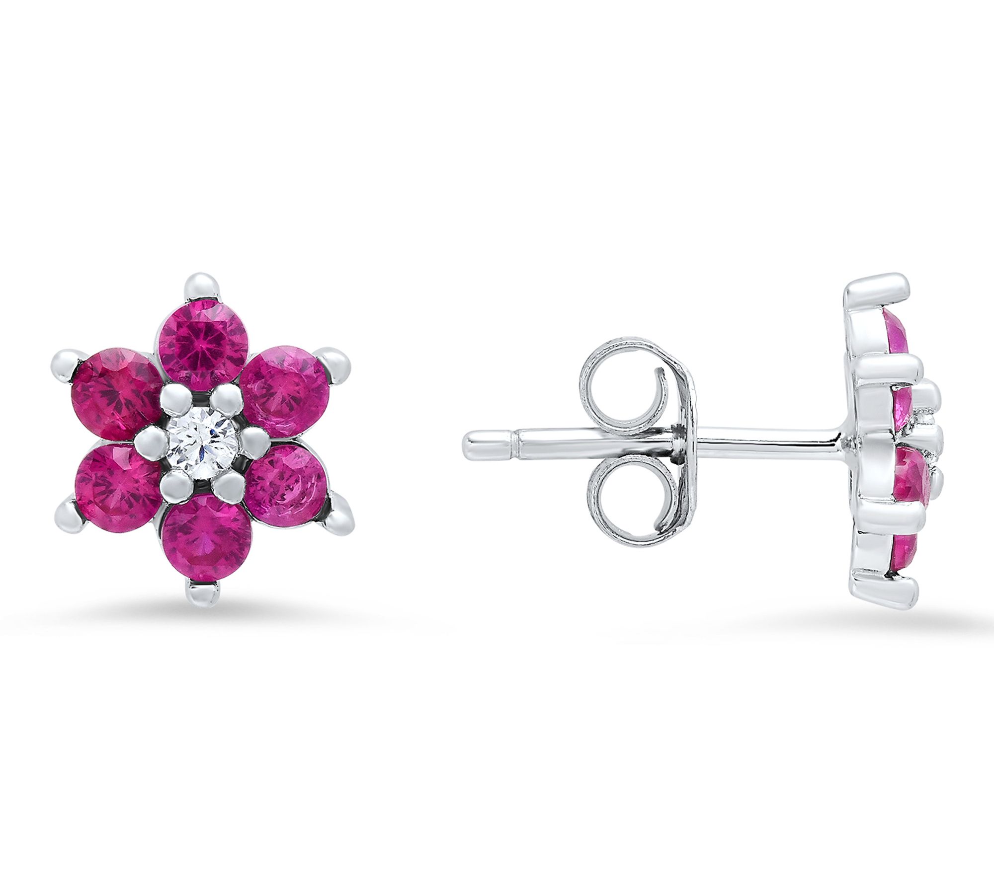 Diamonique Petite Floral Stud Earrings, Sterling Silver