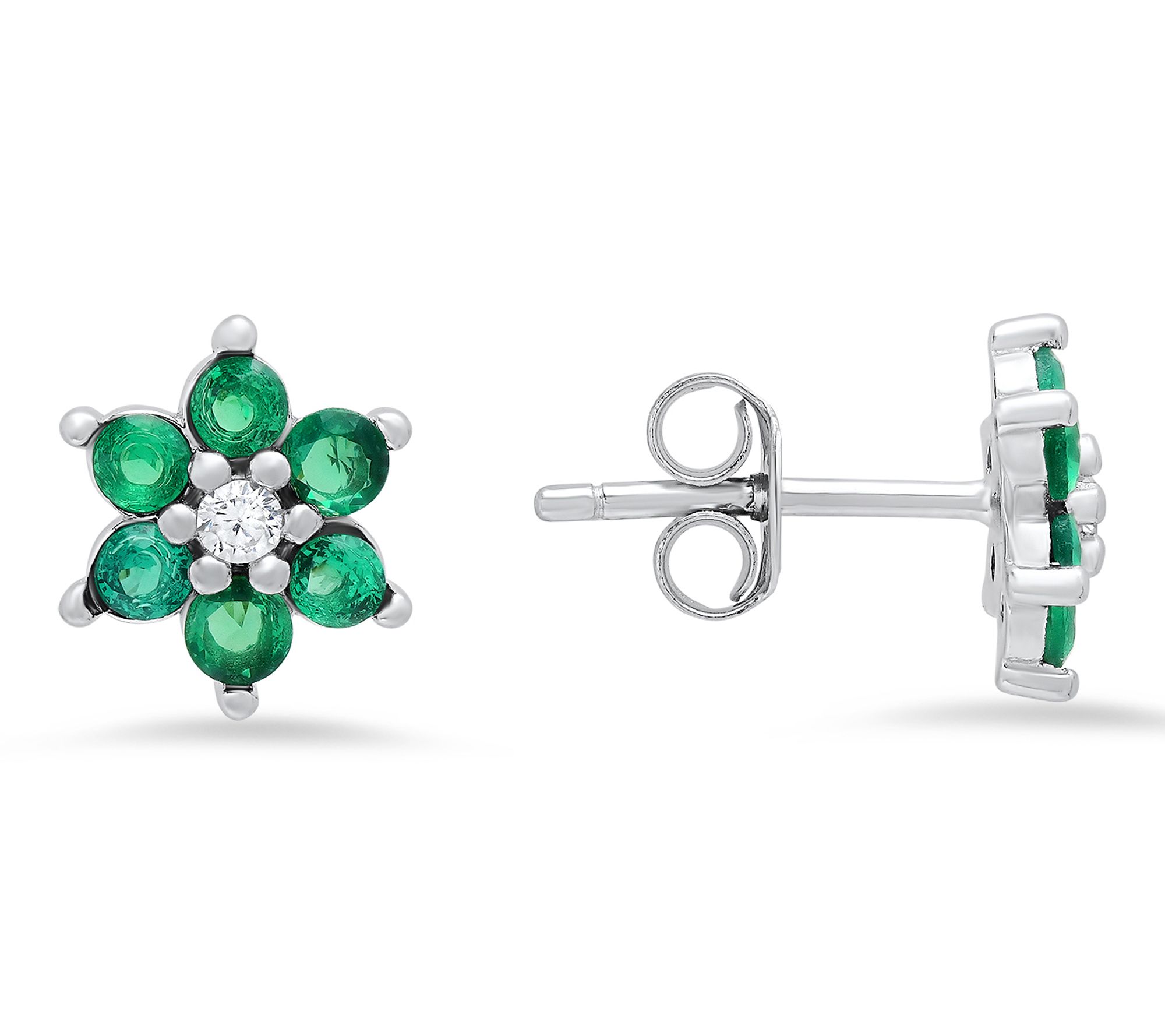 Diamonique Petite Floral Stud Earrings, Sterling Silver