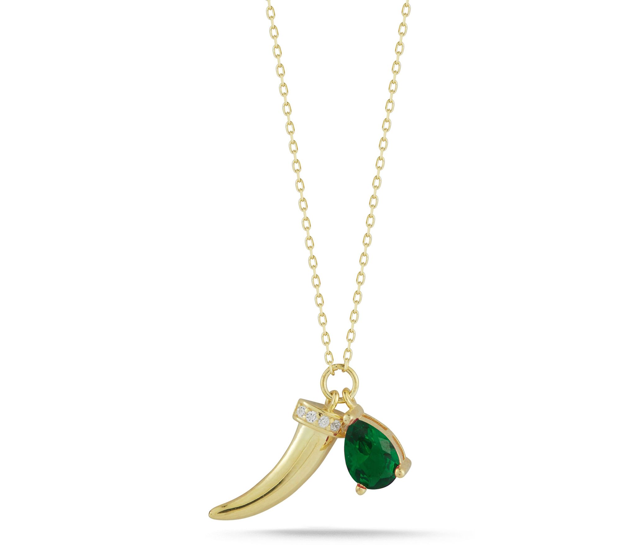 Sterlina Silver Horn Pendant w/ Chain, 14K GoldPlated