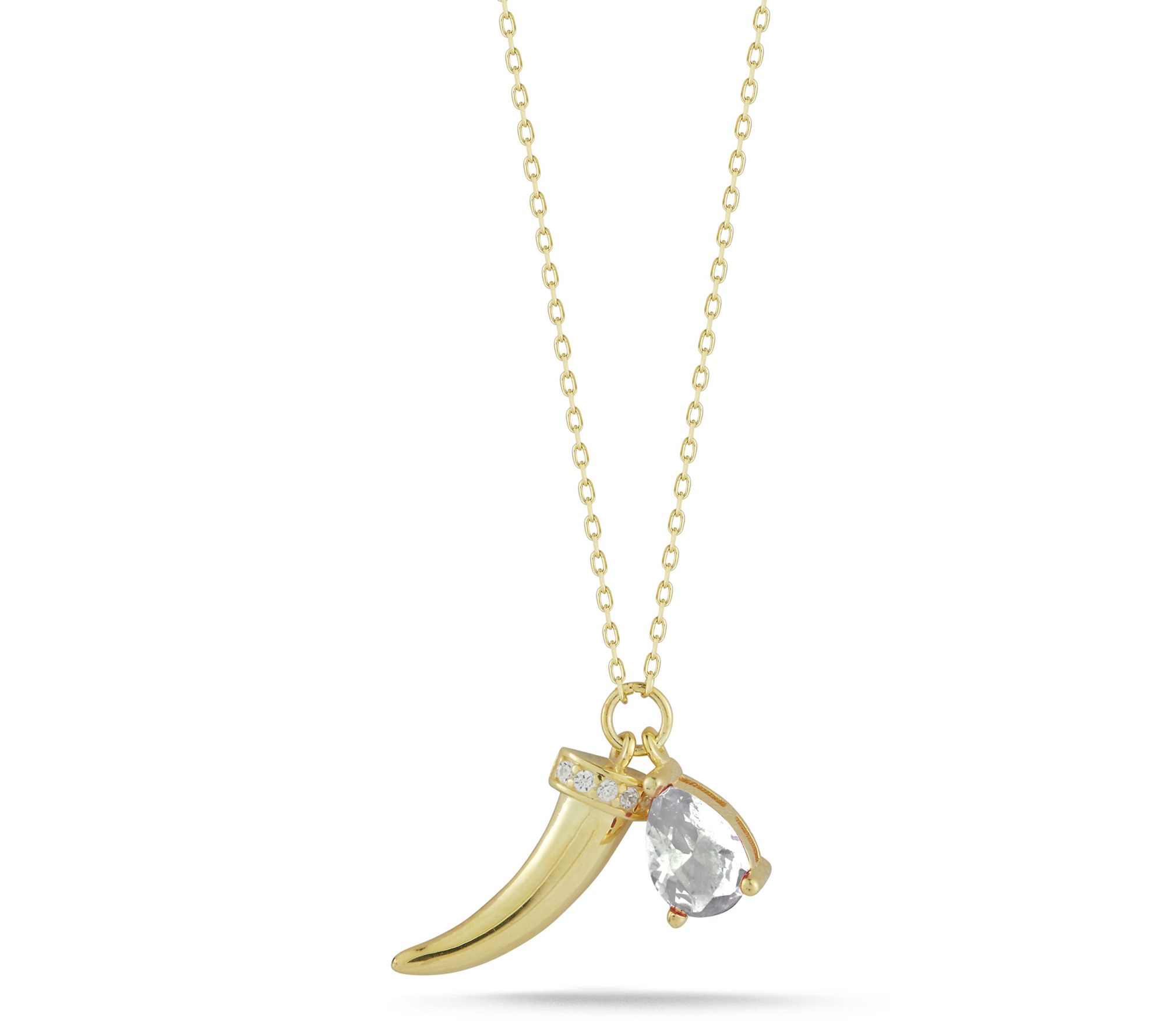 Sterlina Silver Horn Pendant w/ Chain, 14K GoldPlated