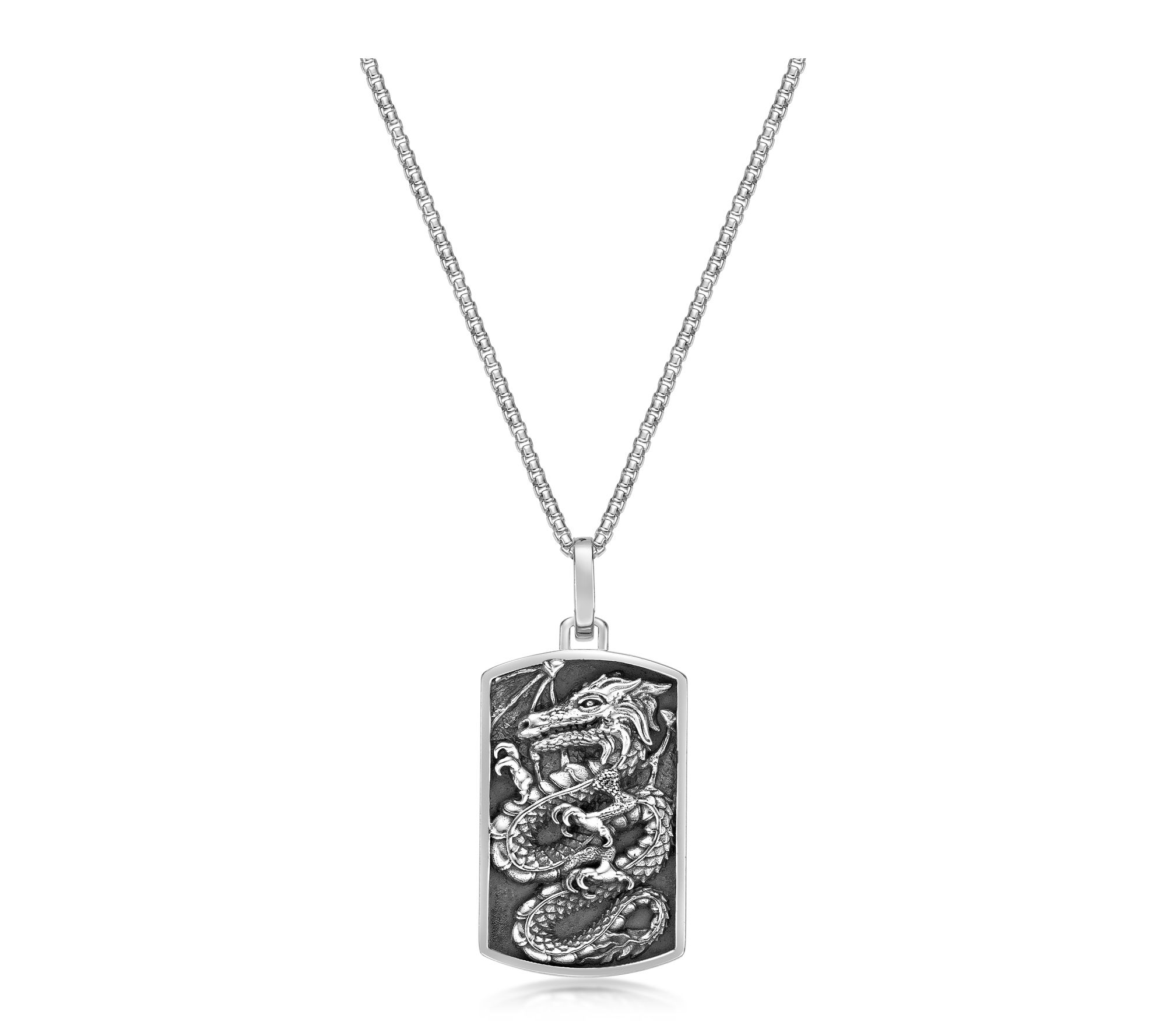 LYNX Men's Sterling Silver Dragon Dog Tag Penda t w/ Chain