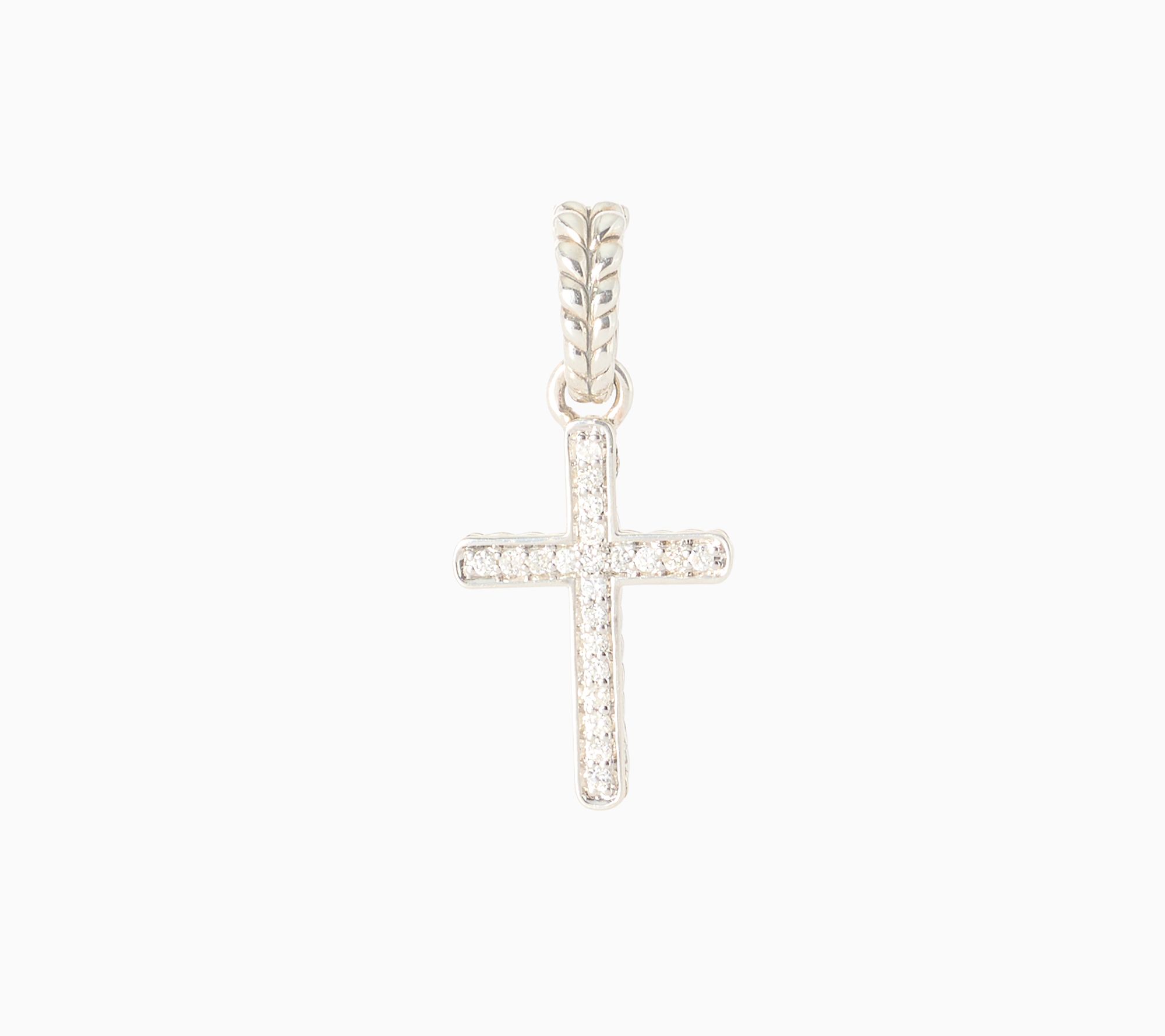 JAI Sterling Silver Pave Diamond Basketweave Cross Enhancer