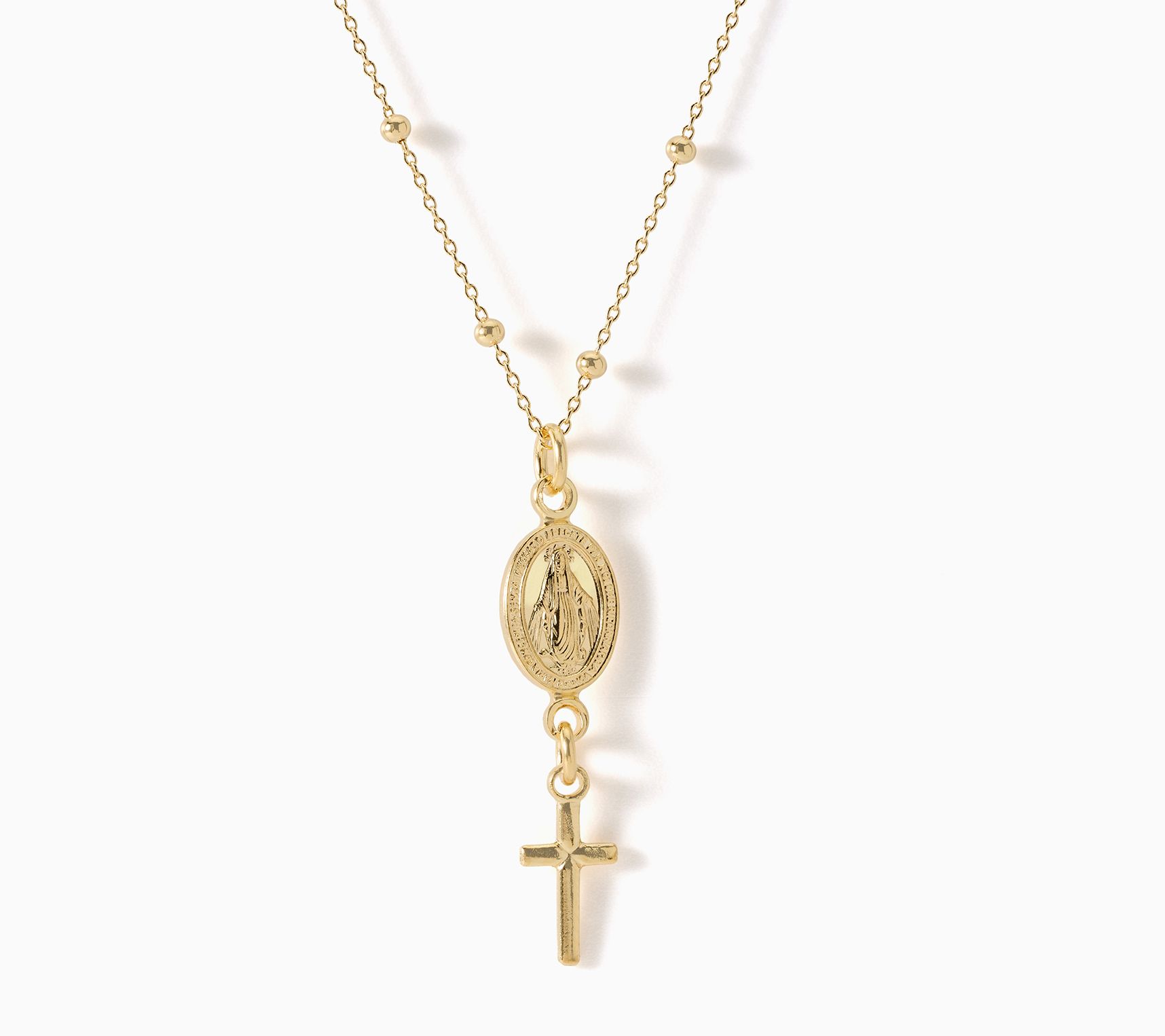  Ultrafine 950 Silver Miraculous Medal & Cross Necklace