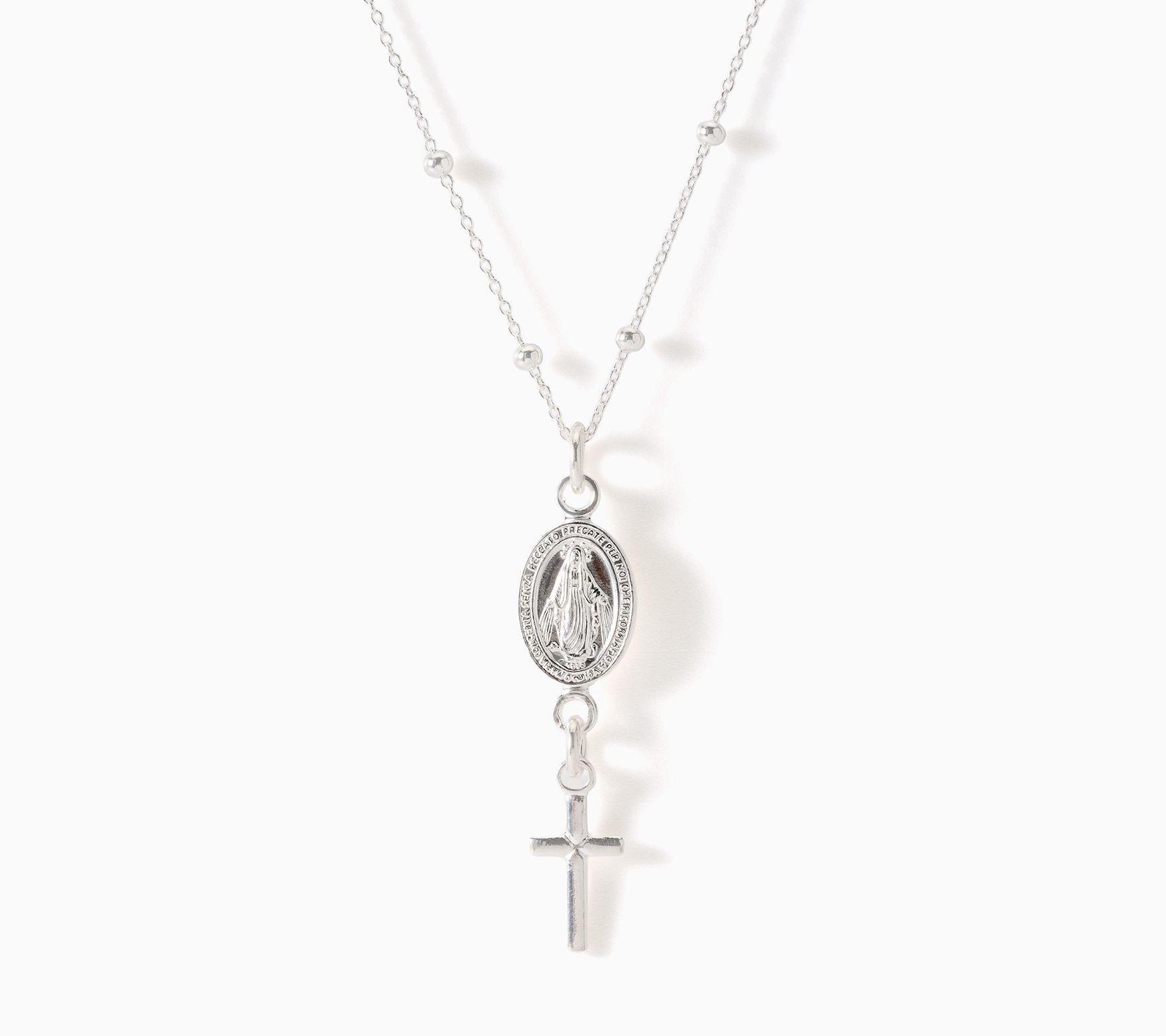 Ultrafine 950 Silver Miraculous Medal & Cross Necklace