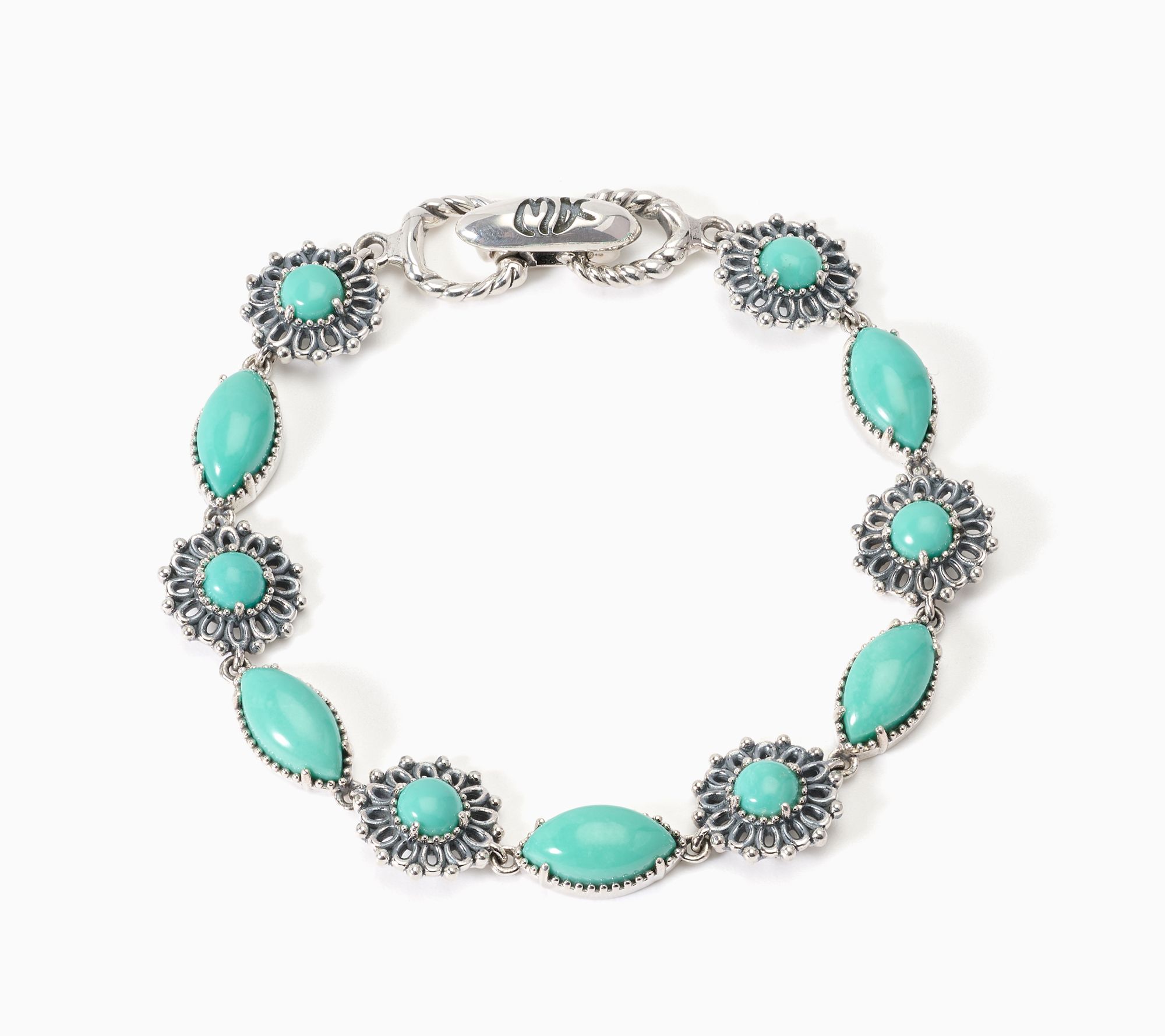 American West Sterling Marquise & Round Gemstone Link Bracelet