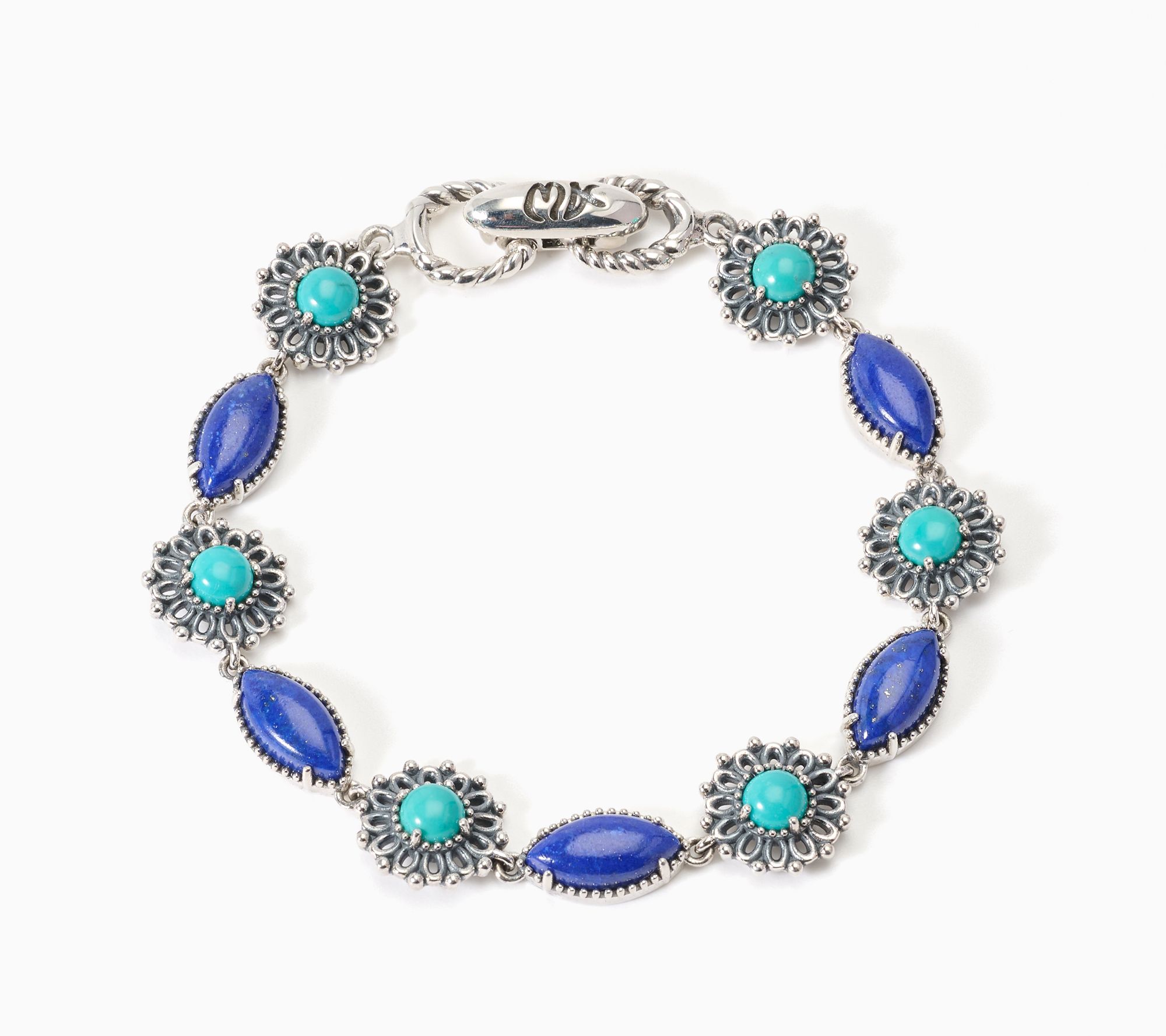 American West Sterling Marquise & Round Gemstone Link Bracelet