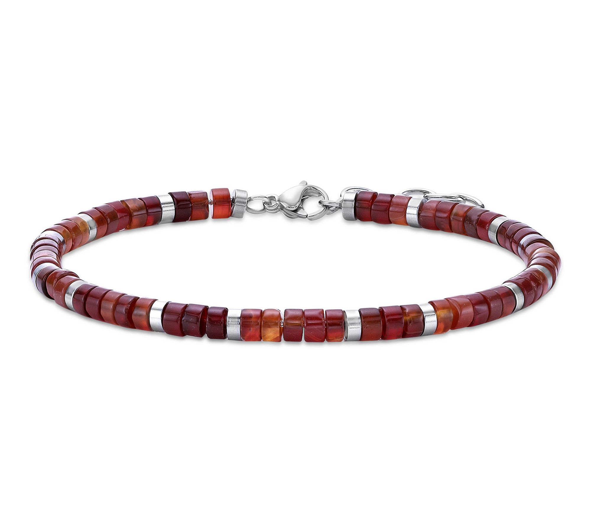 LYNX Men's Stainless Steel & Red Agate Disc Bead Bracelet