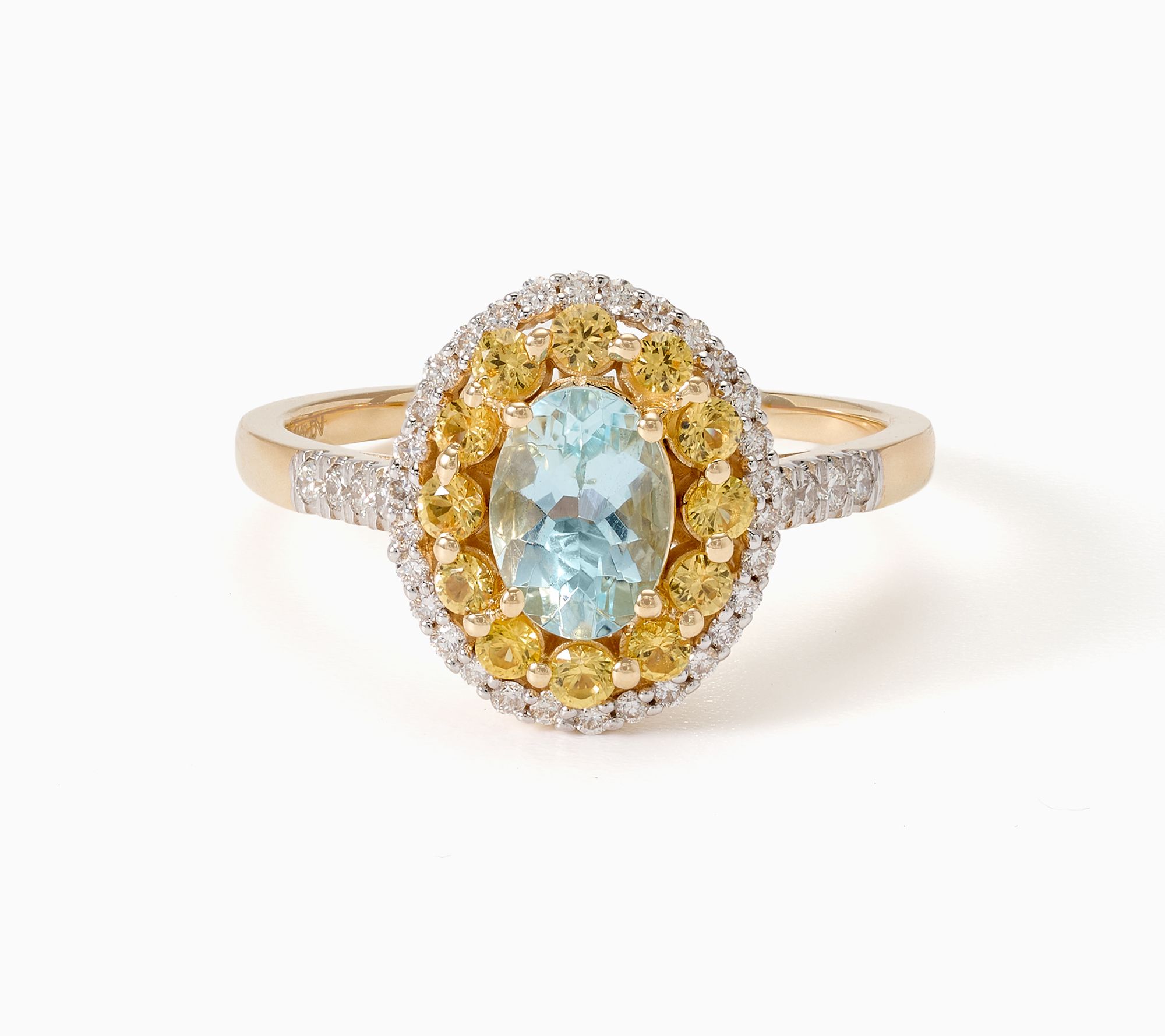Kallati Aquamarine, Yellow Sapphire & Diamond Ring, 14K Gold