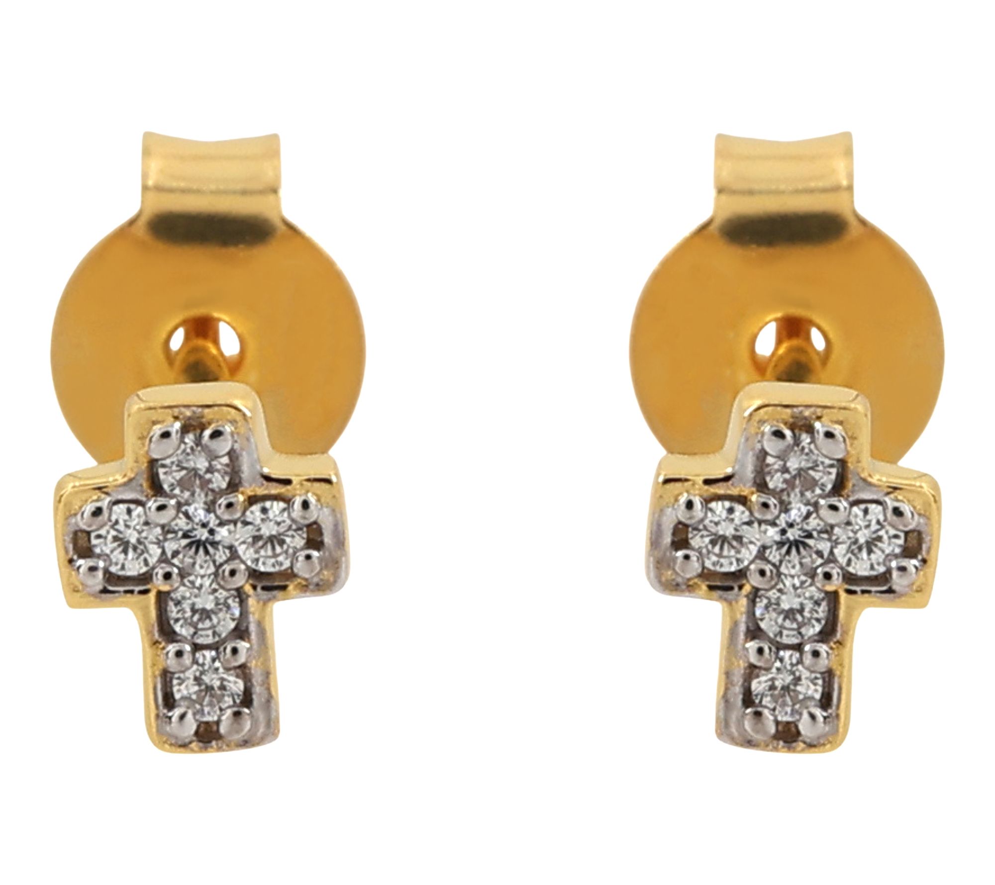 Diamonique Pave Cross Stud Earrings, 14K Gold Plated