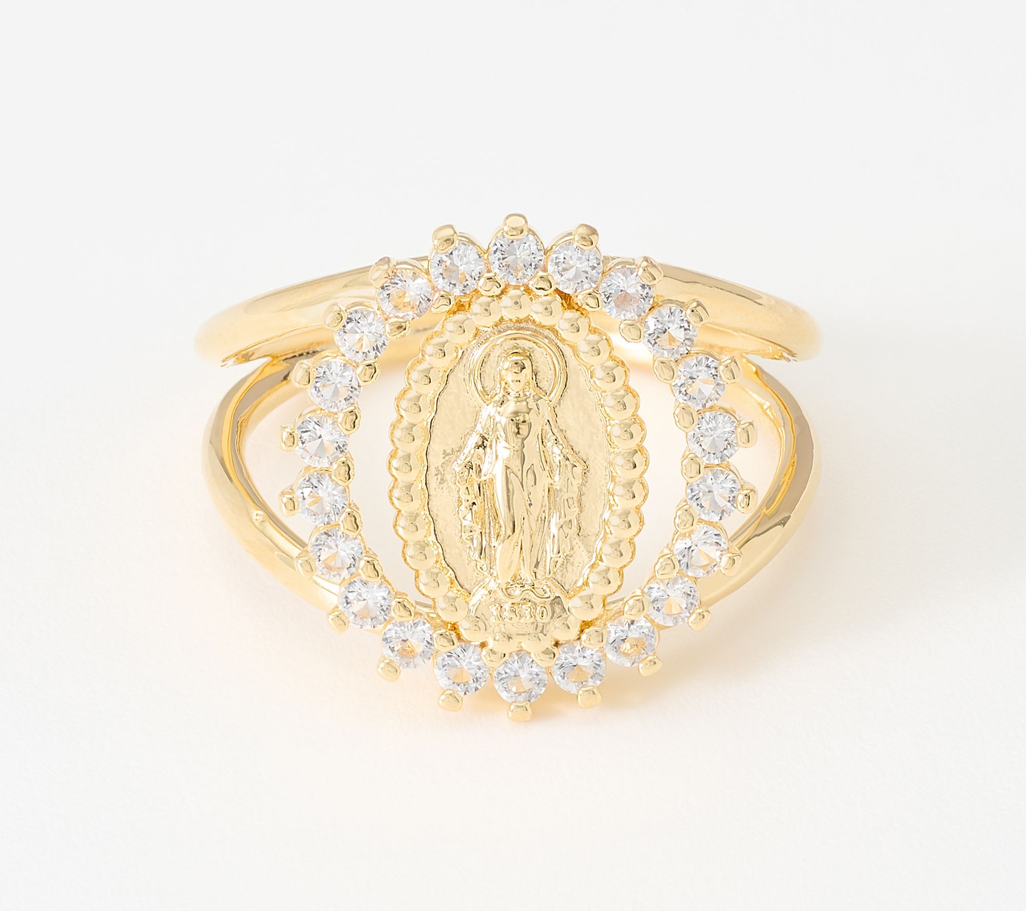 David Markstein Bronze Miraculous Medal White Topaz Halo Ring