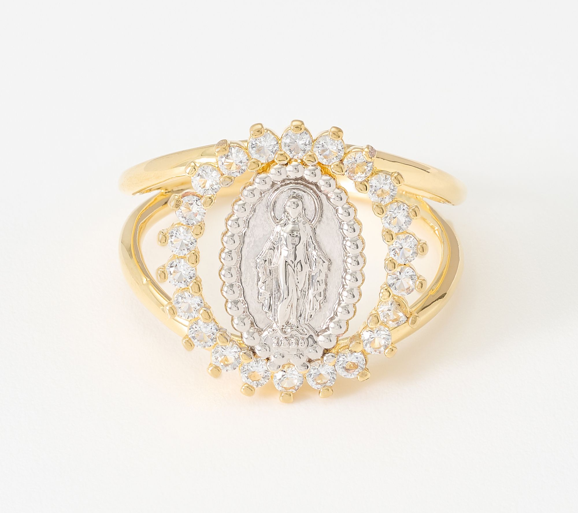 David Markstein Bronze Miraculous Medal White Topaz Halo Ring