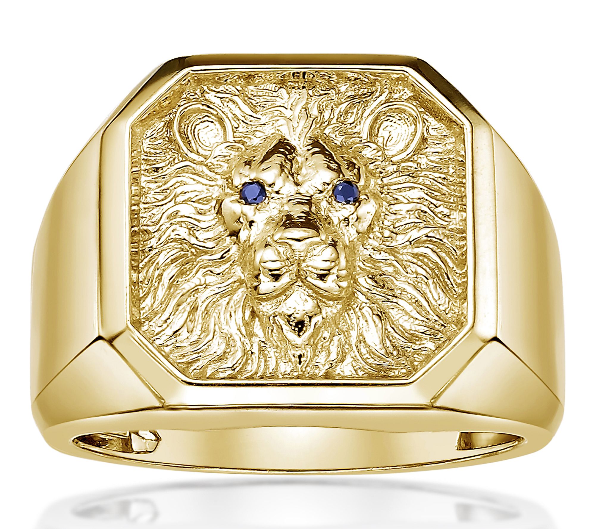 LYNX Men's 14K Gold Plated Black Diamond Lion Signet Ring