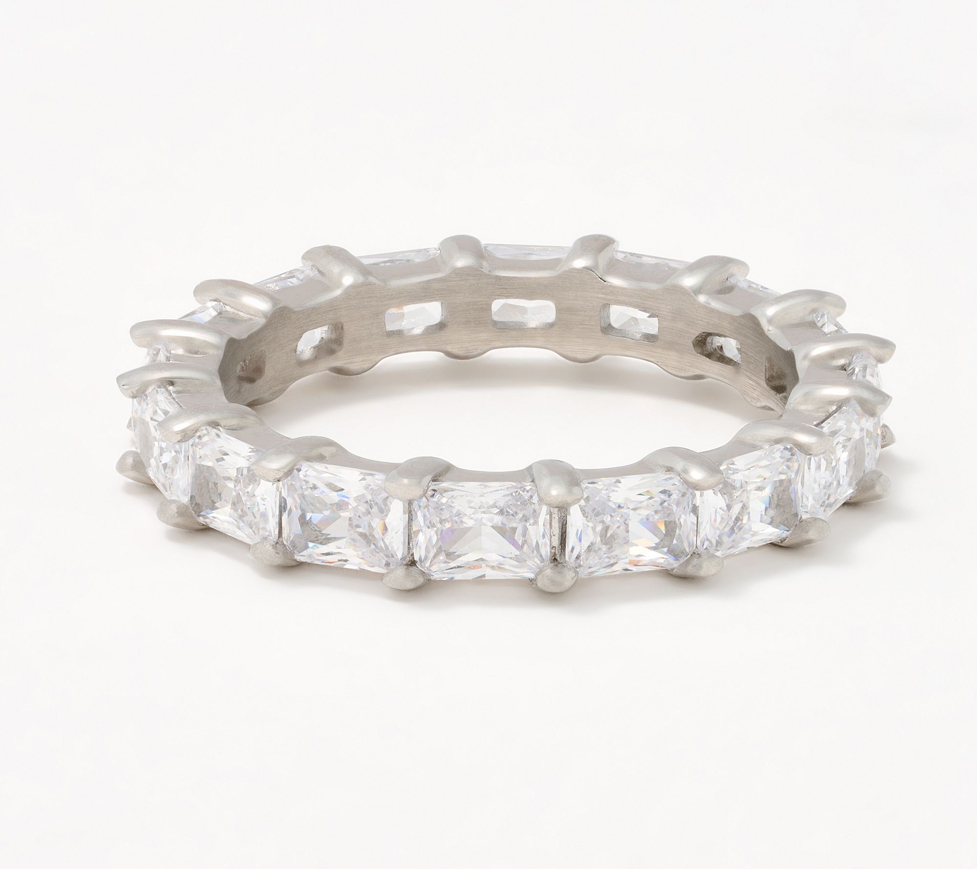 "As Is" Steel by Diamonique Radiant Cut Eternity Band Ring
