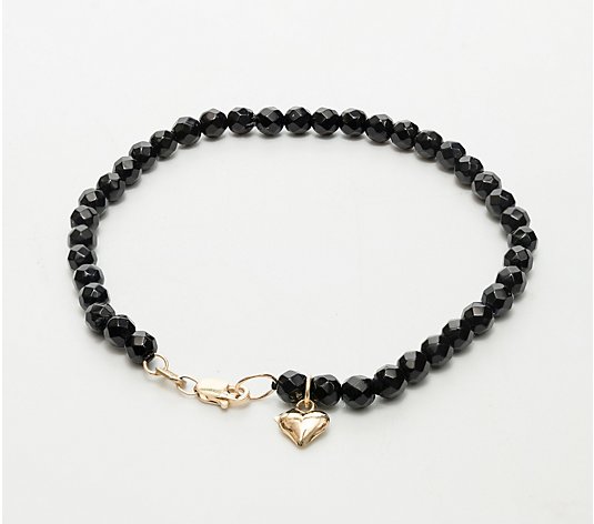 Alkeme 14K Gold Faceted Black Onyx Bead & HeartCharm Bracelet
