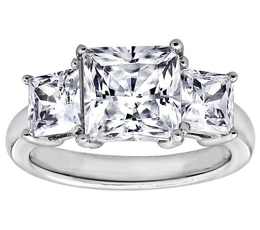 Diamonique 3.50 cttw 3 Stone Princess Cut Ring,Platinum Clad