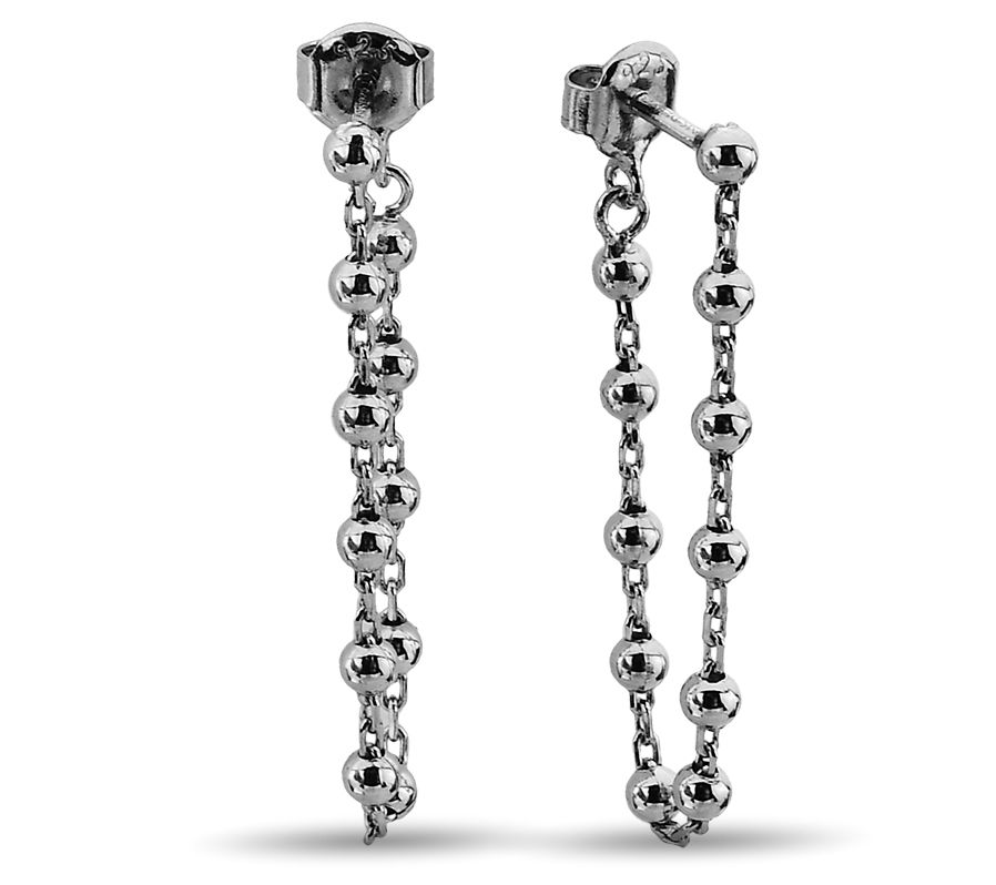 Silver Style Beaded Chain Drop Earrings, Sterling
