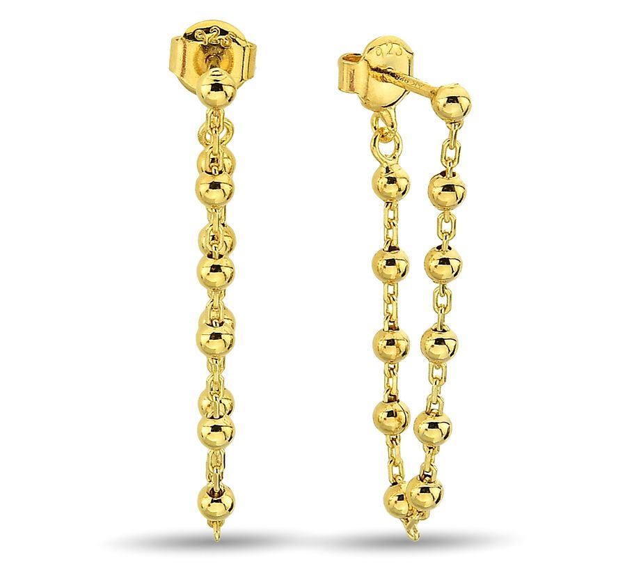 Silver Style Beaded Chain Drop Earrings, Sterling