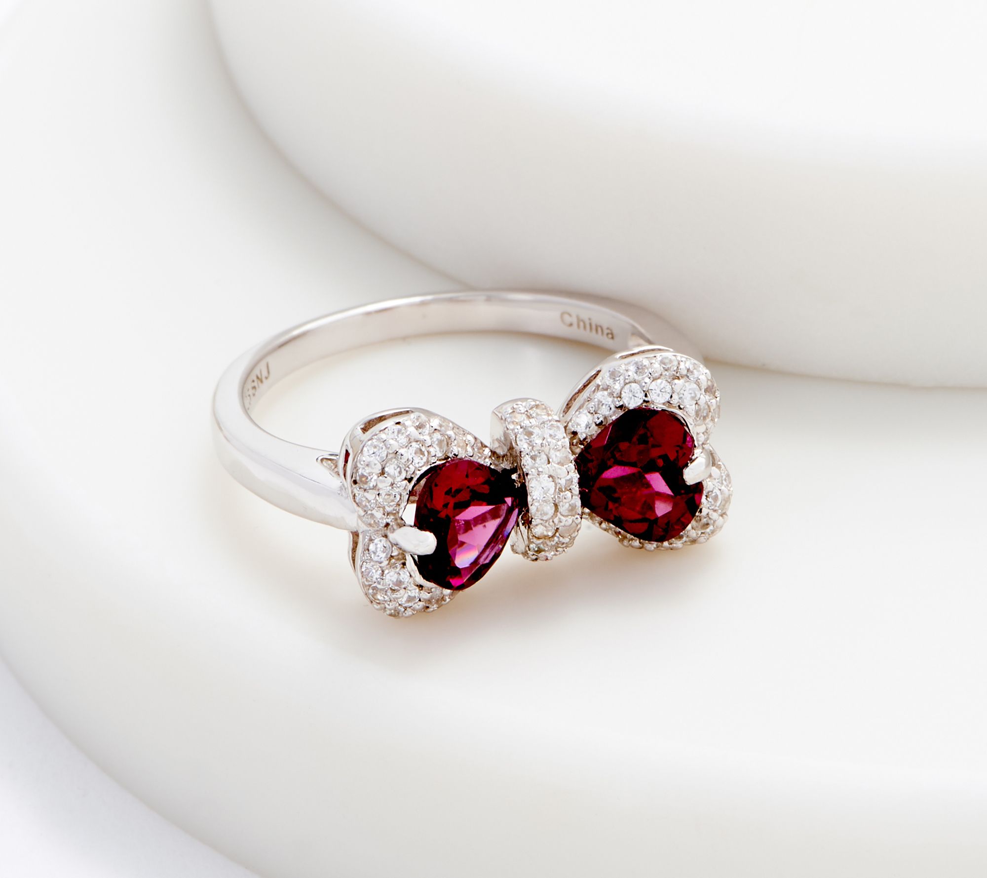Sterling Silver Gemstone & White Zircon Bow Ring, 1.10 cttw - QVC.com
