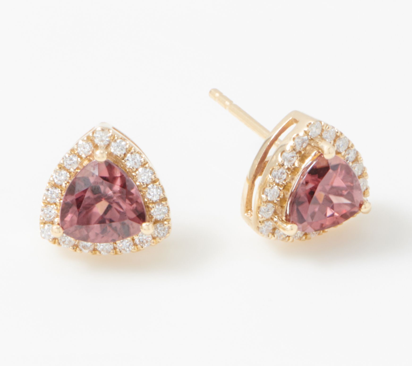 Trillion Cut Pink Zircon Diamond Stud Earrings 1 85 Cttw 14k Gold