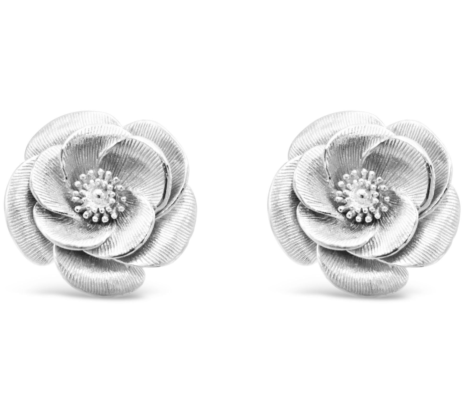Ariva Sterling Silver Textured Flower Stud Earrings