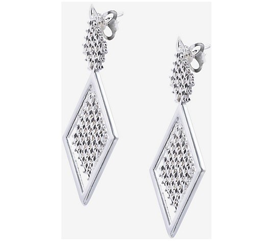 Imperial Silver Framed Diamond Shape Dangle Earrings