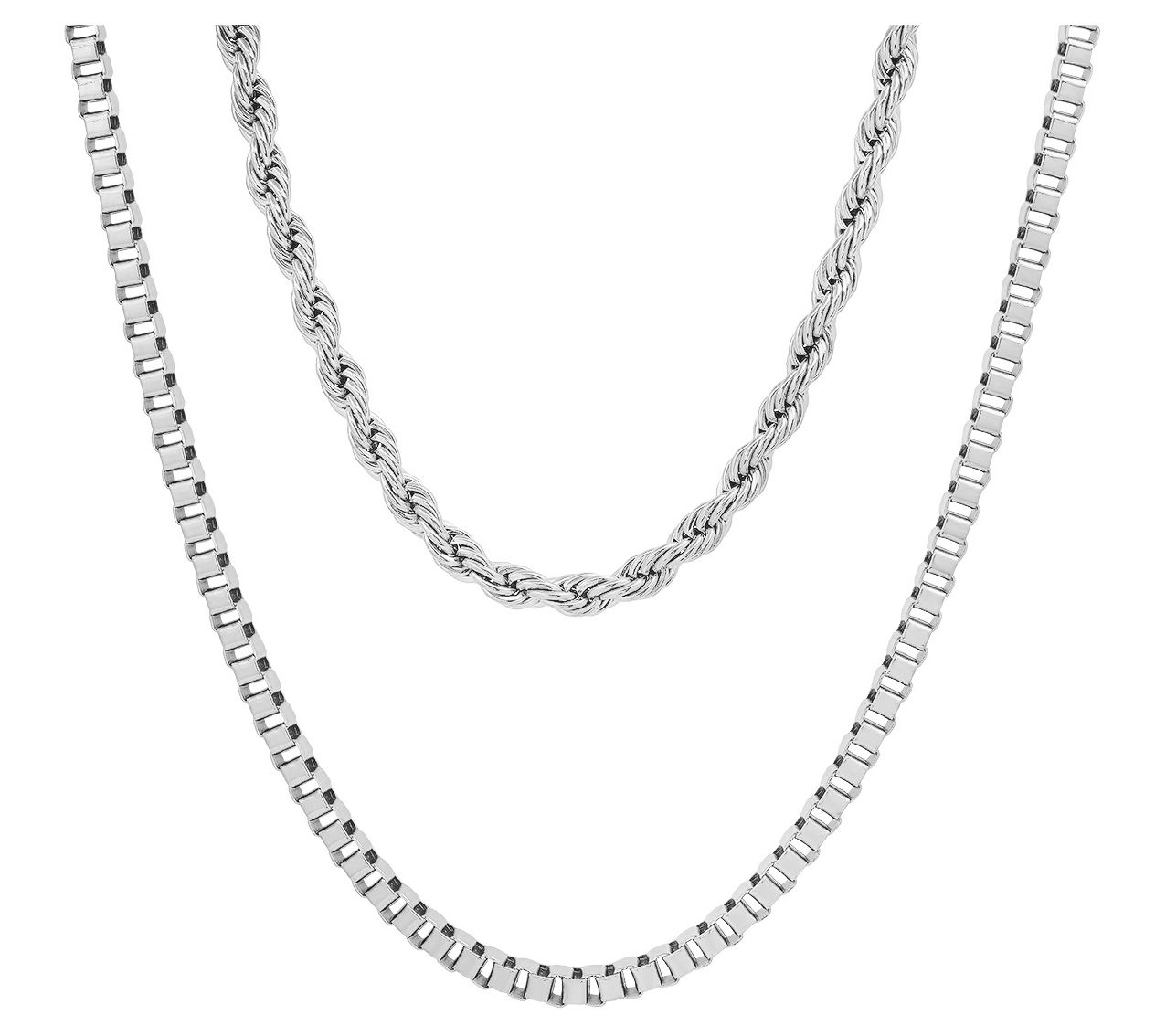 Steel by Design Men's Layered Box & Rope Chain Necklace