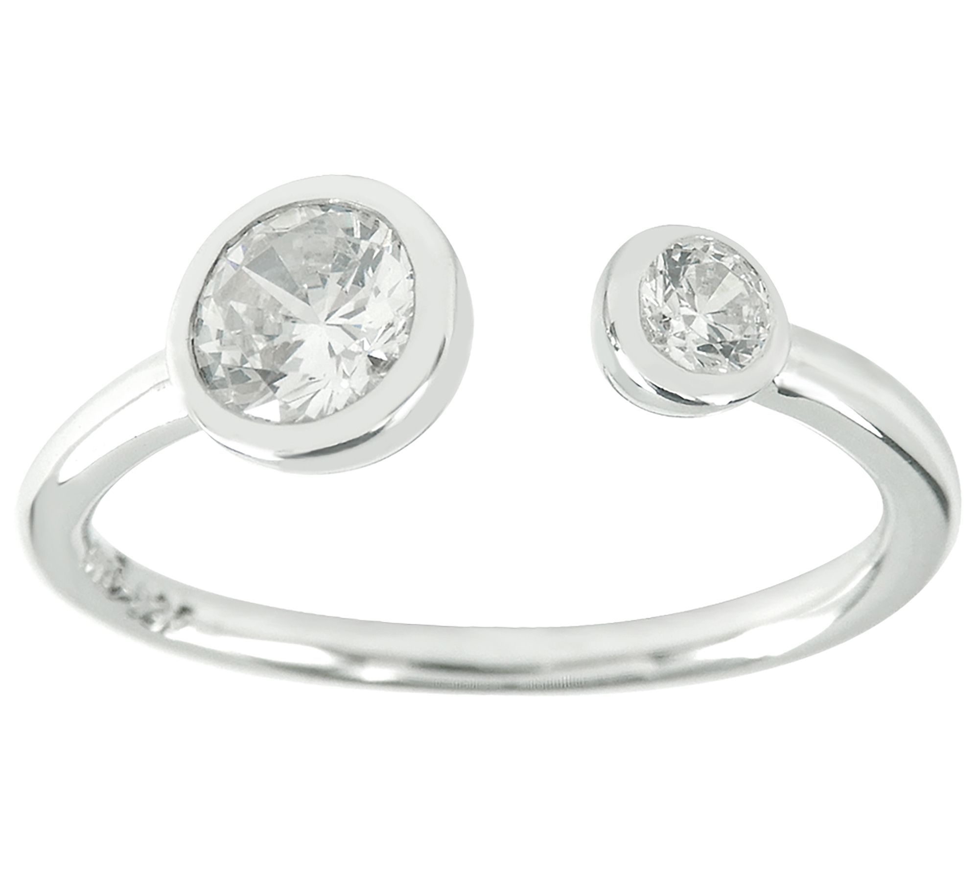 Diamonique 0.95 cttw Bezel Set Cuff Ring, Sterling Silver