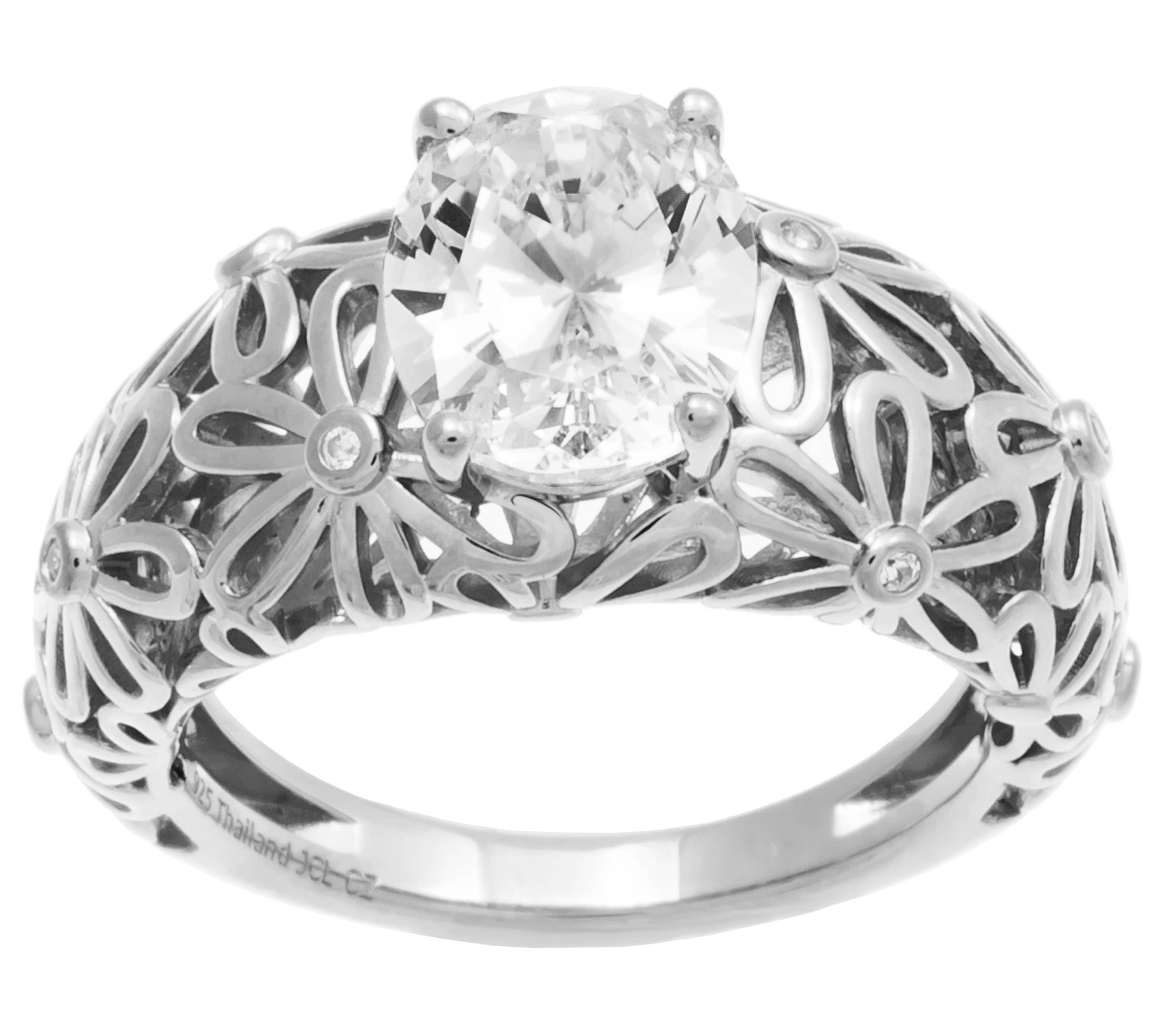 Diamonique 4.30 cttw Floral Band Ring, Sterling Silver