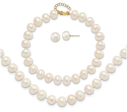 Affinity Cultured Pearl Earrings, Bracelet & Necklace Set, 14K