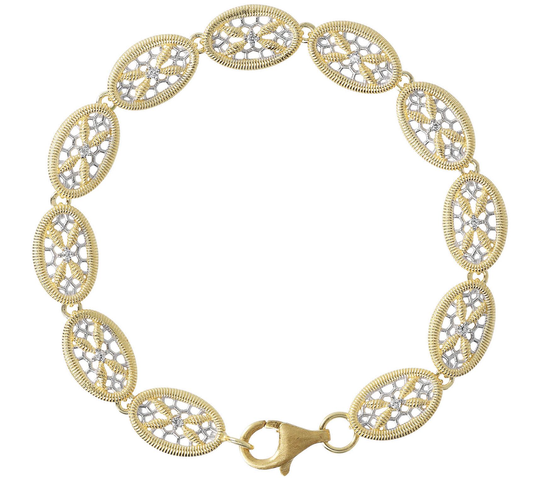 Genesi Two-Tone Sterling White Topaz Oval Stati on Bracelet