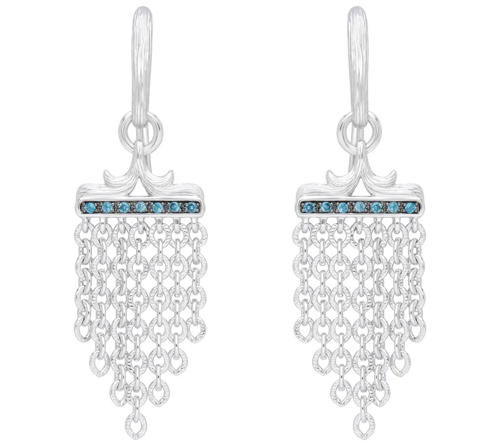 Ariva Sterling Silver Blue Topaz Chandelier Chain Earrings