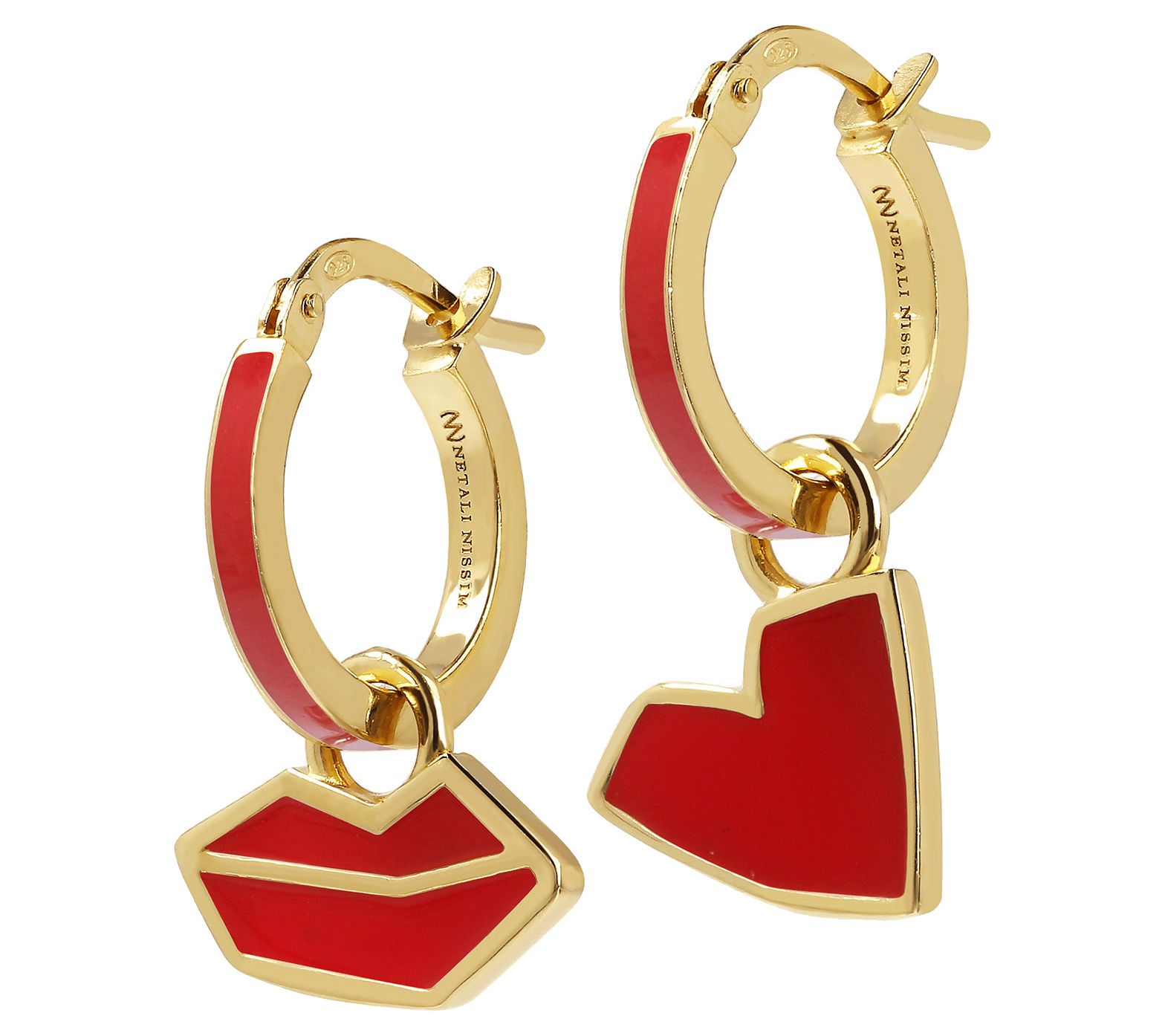 Netali Nissim Heart & Lips Hoop Earrings, 18K Gold Plated