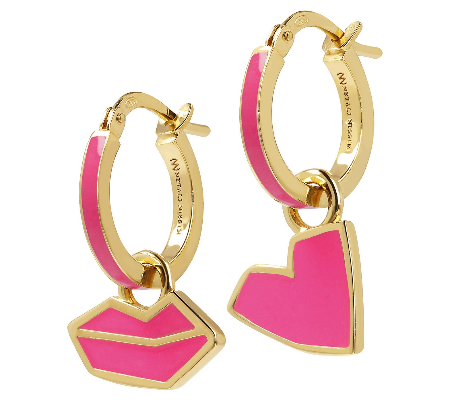 Netali Nissim Heart & Lips Hoop Earrings, 18K Gold Plated