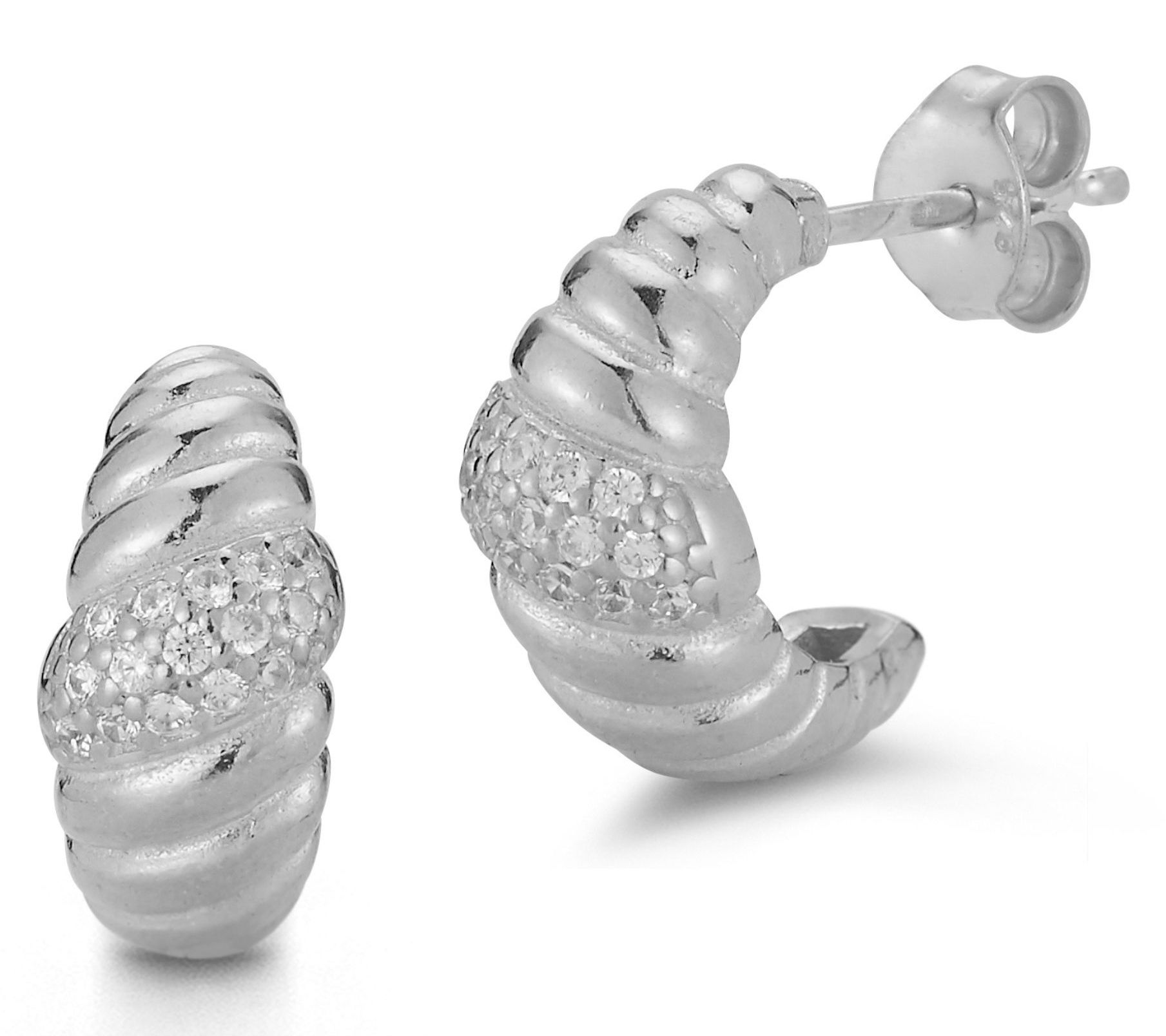 Sterlina Silver Pave Croissant Earrings, Sterling