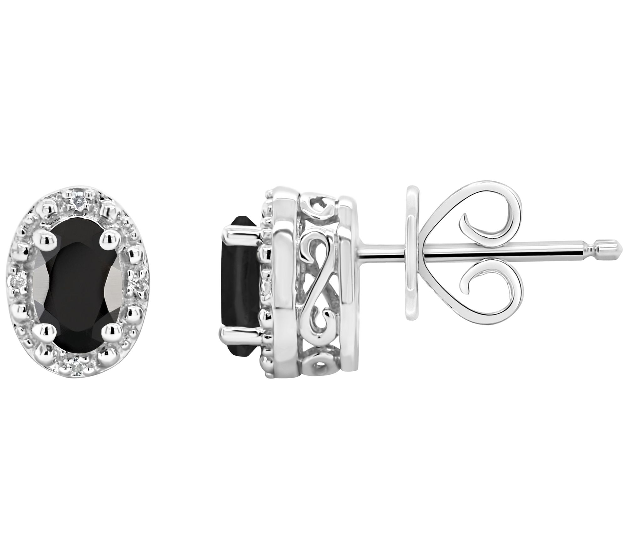 Affinity Gems Oval Onyx & Diamond Stud Earrings, Sterling
