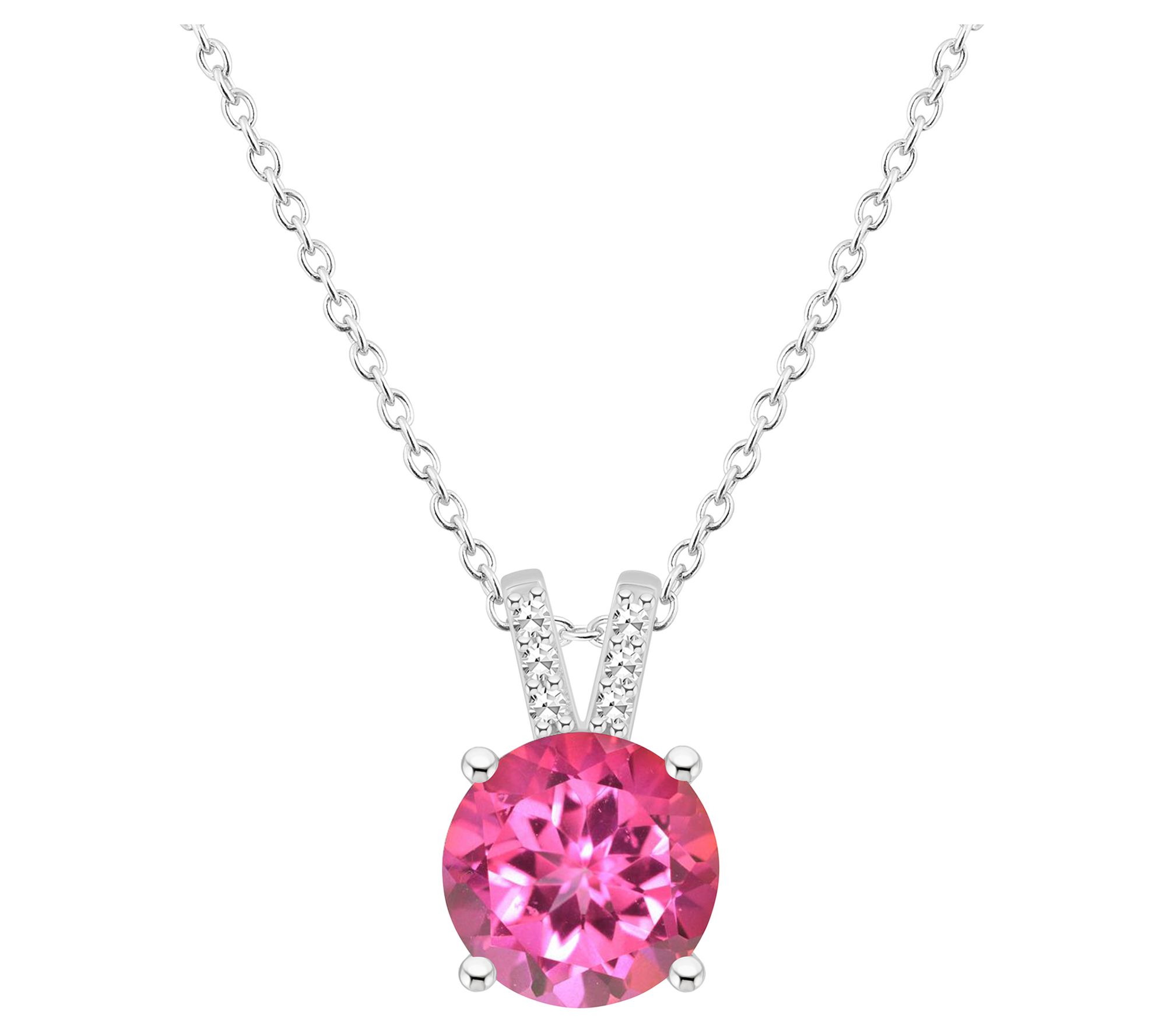 Affinity Gems Round Topaz & Diamond Pendant w/Chain, Sterling